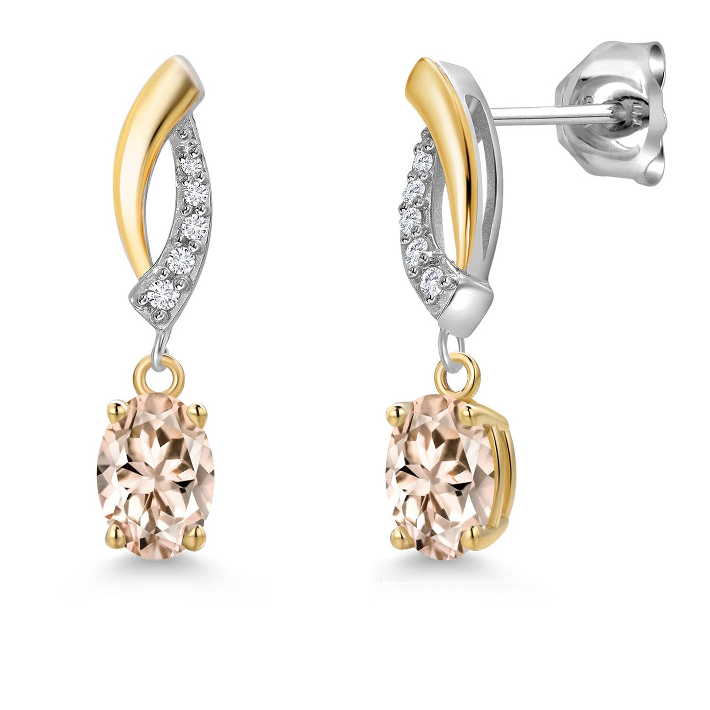 925 Silver and 10K Yellow Gold 6X4MM Oval Gemstone Birthstone and White Lab Grown Diamond Drop Dangle Earrings for Women