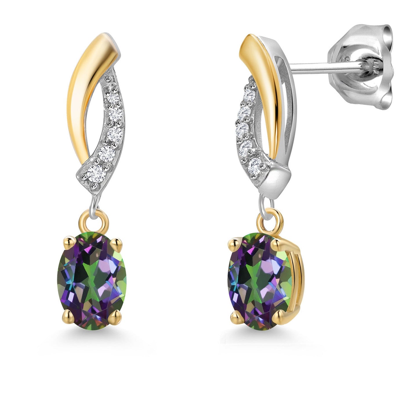 925 Silver and 10K Yellow Gold 6X4MM Oval Gemstone Birthstone and White Lab Grown Diamond Drop Dangle Earrings for Women