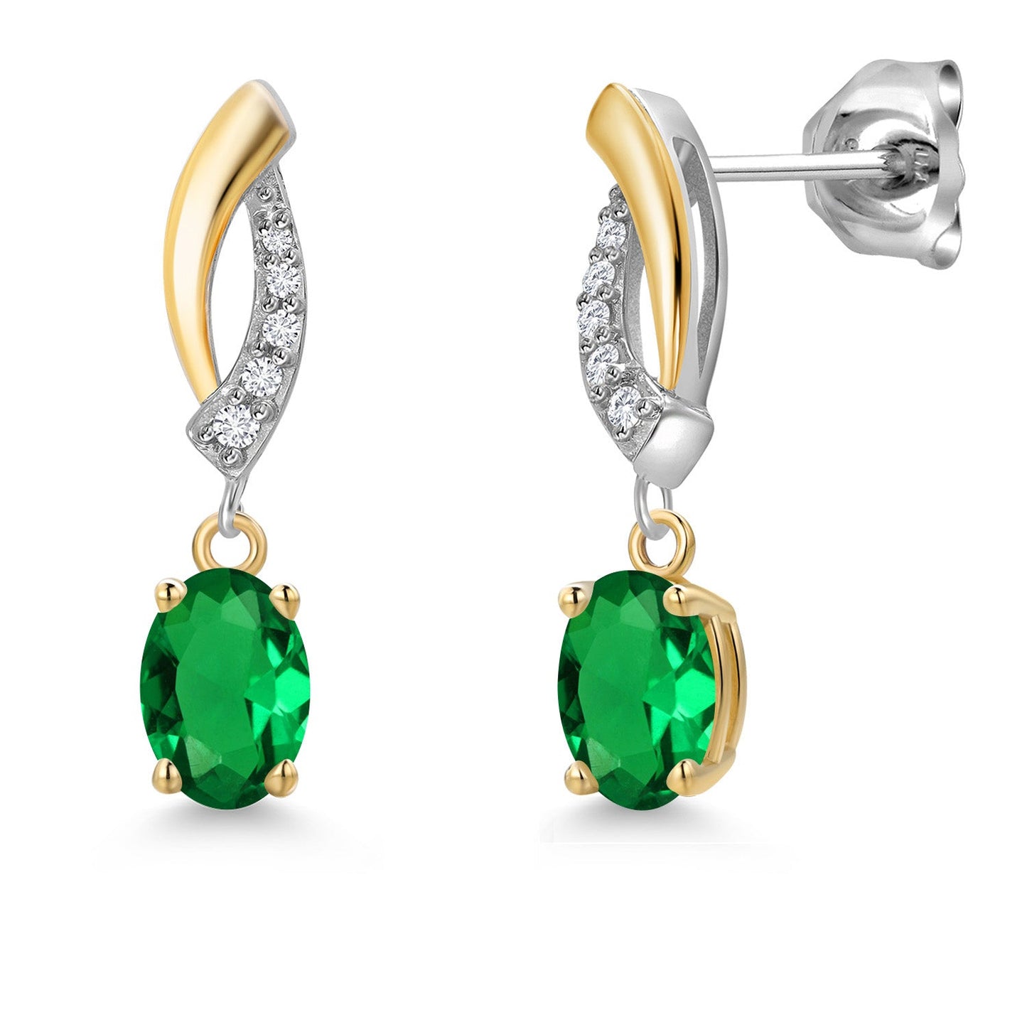 925 Silver and 10K Yellow Gold 6X4MM Oval Gemstone Birthstone and White Lab Grown Diamond Drop Dangle Earrings for Women