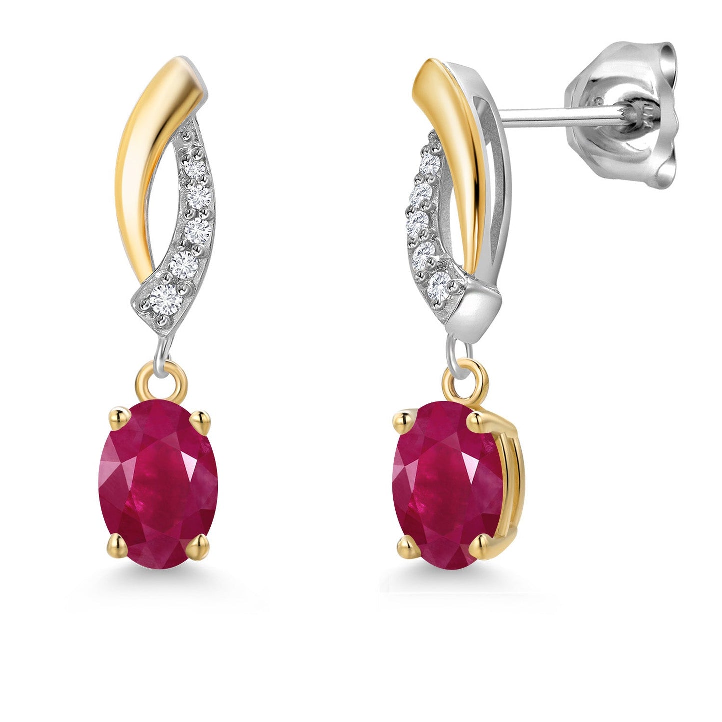 925 Silver and 10K Yellow Gold 6X4MM Oval Gemstone Birthstone and White Lab Grown Diamond Drop Dangle Earrings for Women