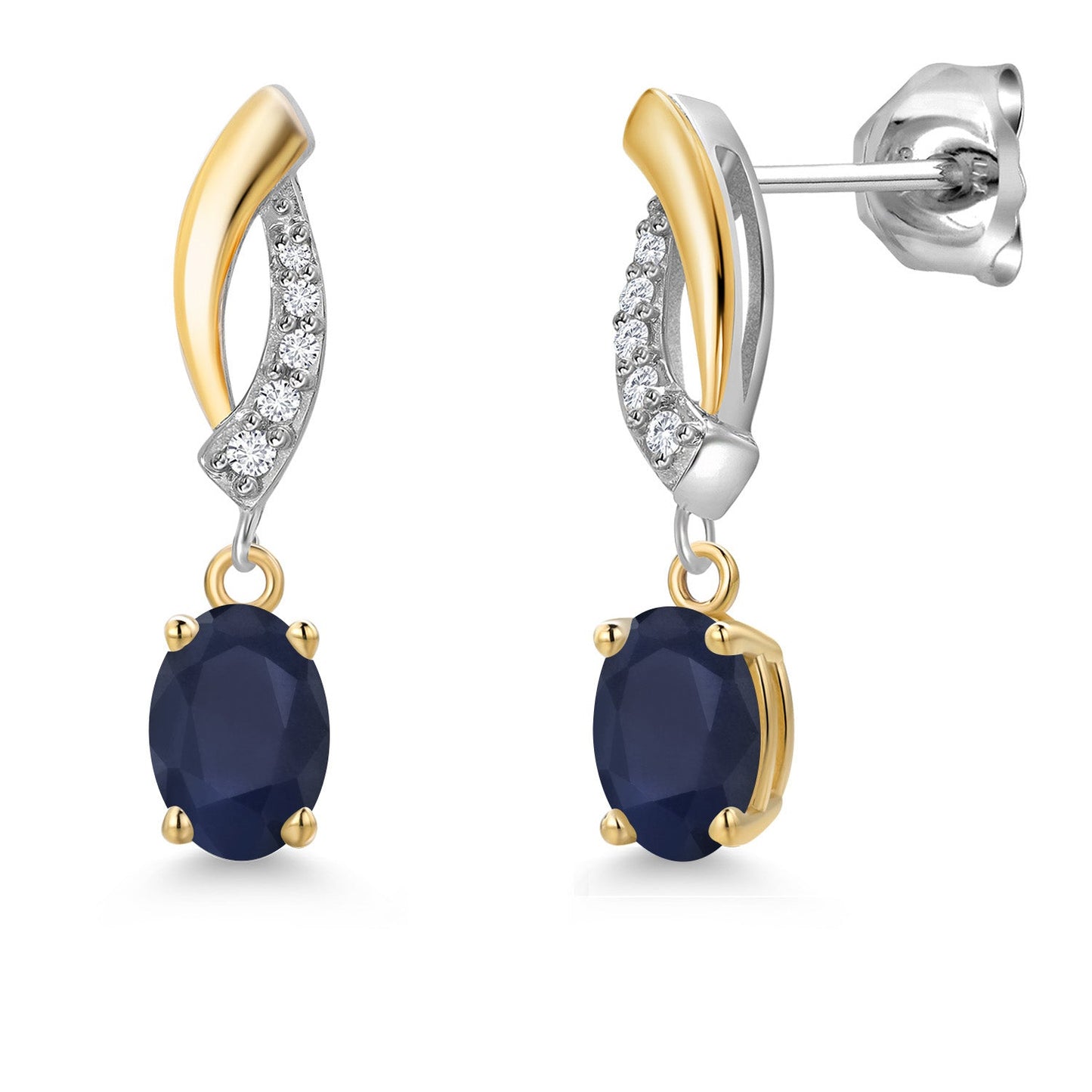 925 Silver and 10K Yellow Gold 6X4MM Oval Gemstone Birthstone and White Lab Grown Diamond Drop Dangle Earrings for Women