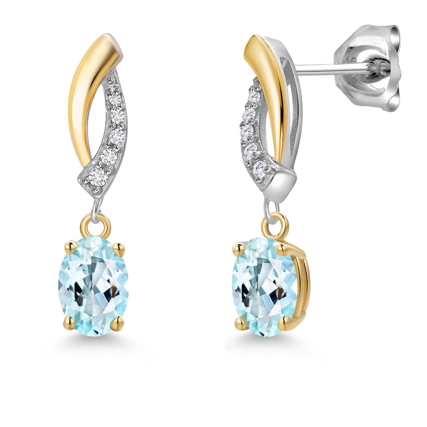 925 Silver and 10K Yellow Gold 6X4MM Oval Gemstone Birthstone and White Lab Grown Diamond Drop Dangle Earrings for Women
