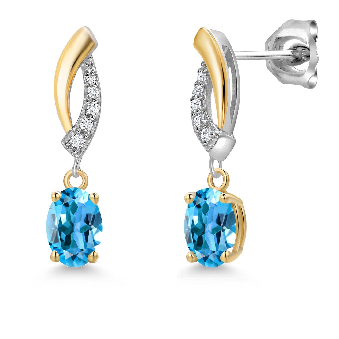 925 Silver and 10K Yellow Gold 6X4MM Oval Gemstone Birthstone and White Lab Grown Diamond Drop Dangle Earrings for Women