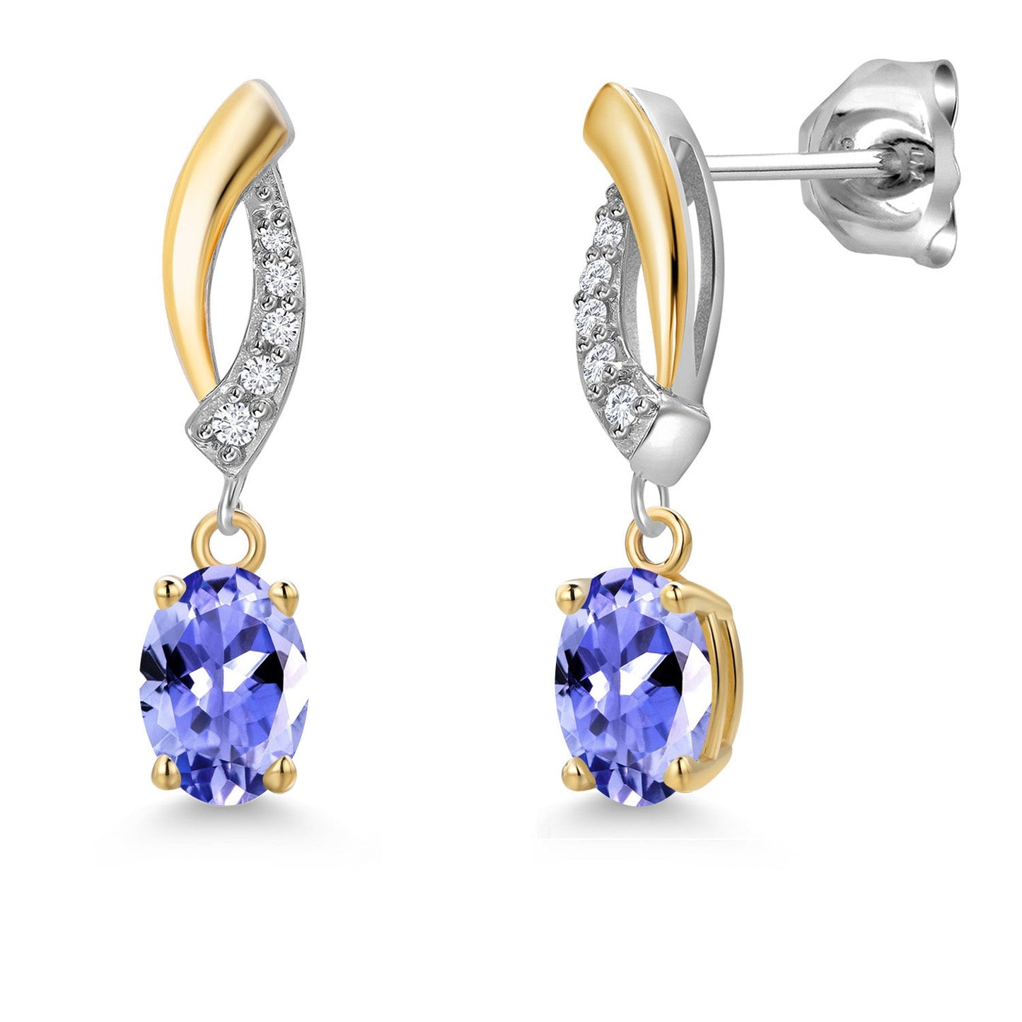 925 Silver and 10K Yellow Gold 6X4MM Oval Gemstone Birthstone and White Lab Grown Diamond Drop Dangle Earrings for Women