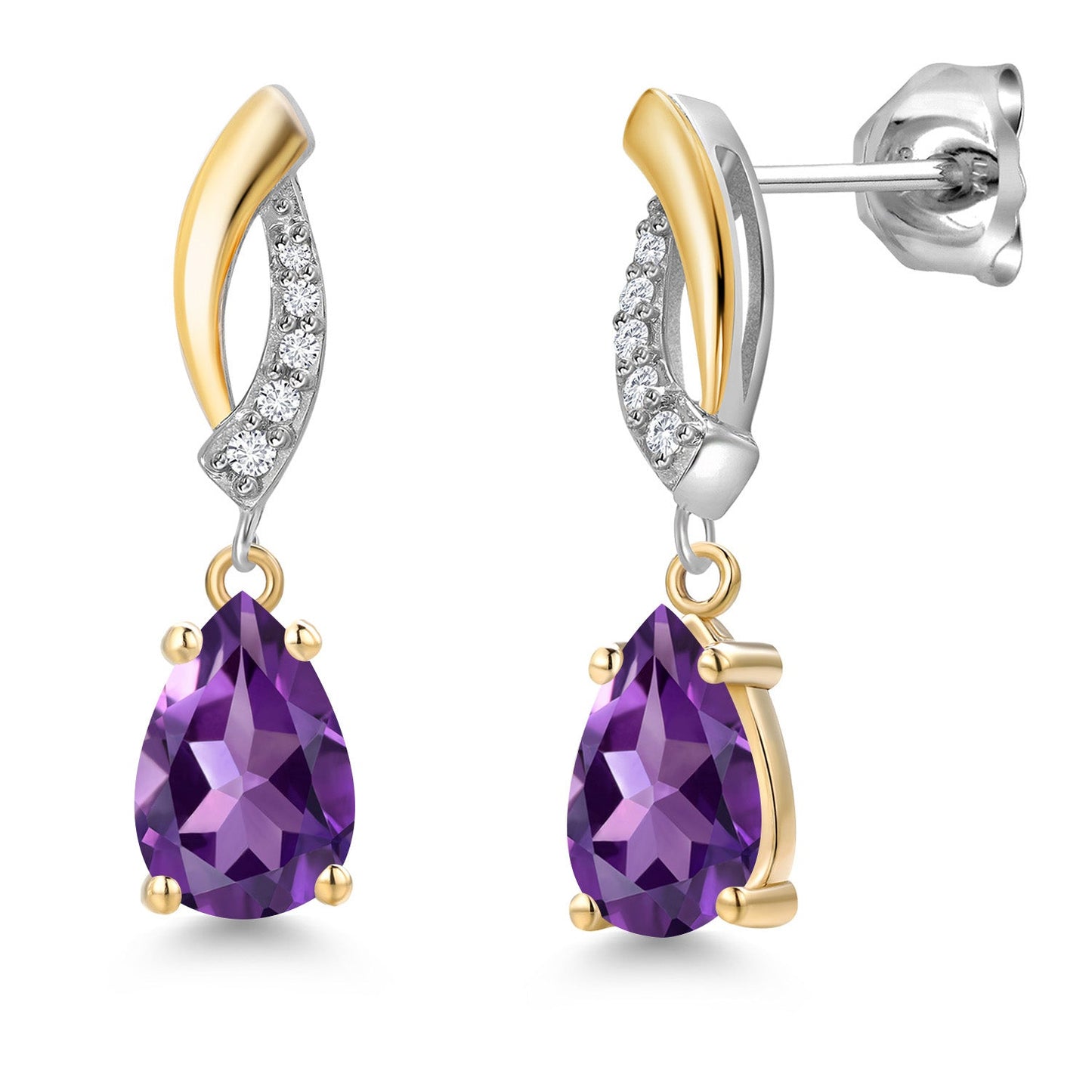 8X5MM Pear Shape Gemstone Birthstone and White Lab Grown Diamond Drop Dangle Teardrop Earrings for Women | 925 Silver and 10K Yellow Gold | Fine Jewelry Gifts For Mom Women Wife