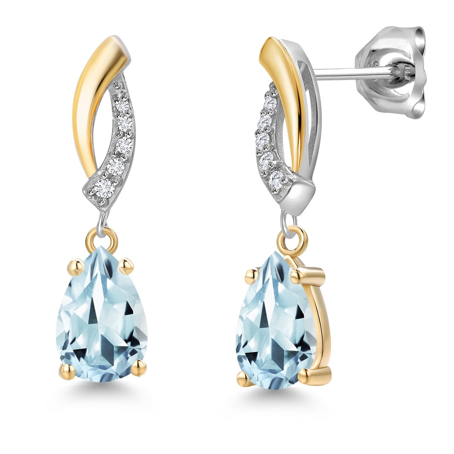 8X5MM Pear Shape Gemstone Birthstone and White Lab Grown Diamond Drop Dangle Teardrop Earrings for Women | 925 Silver and 10K Yellow Gold | Fine Jewelry Gifts For Mom Women Wife