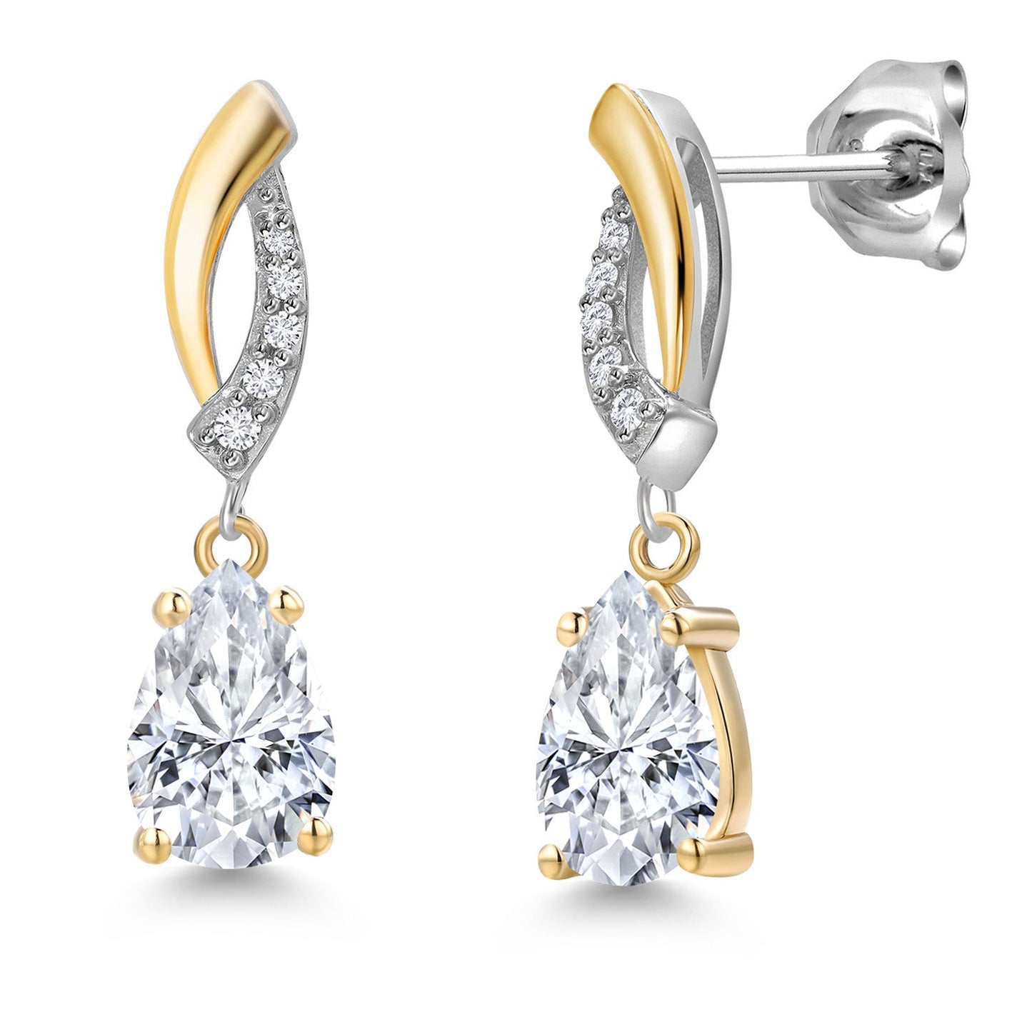 8X5MM Pear Shape Gemstone Birthstone and White Lab Grown Diamond Drop Dangle Teardrop Earrings for Women | 925 Silver and 10K Yellow Gold | Fine Jewelry Gifts For Mom Women Wife