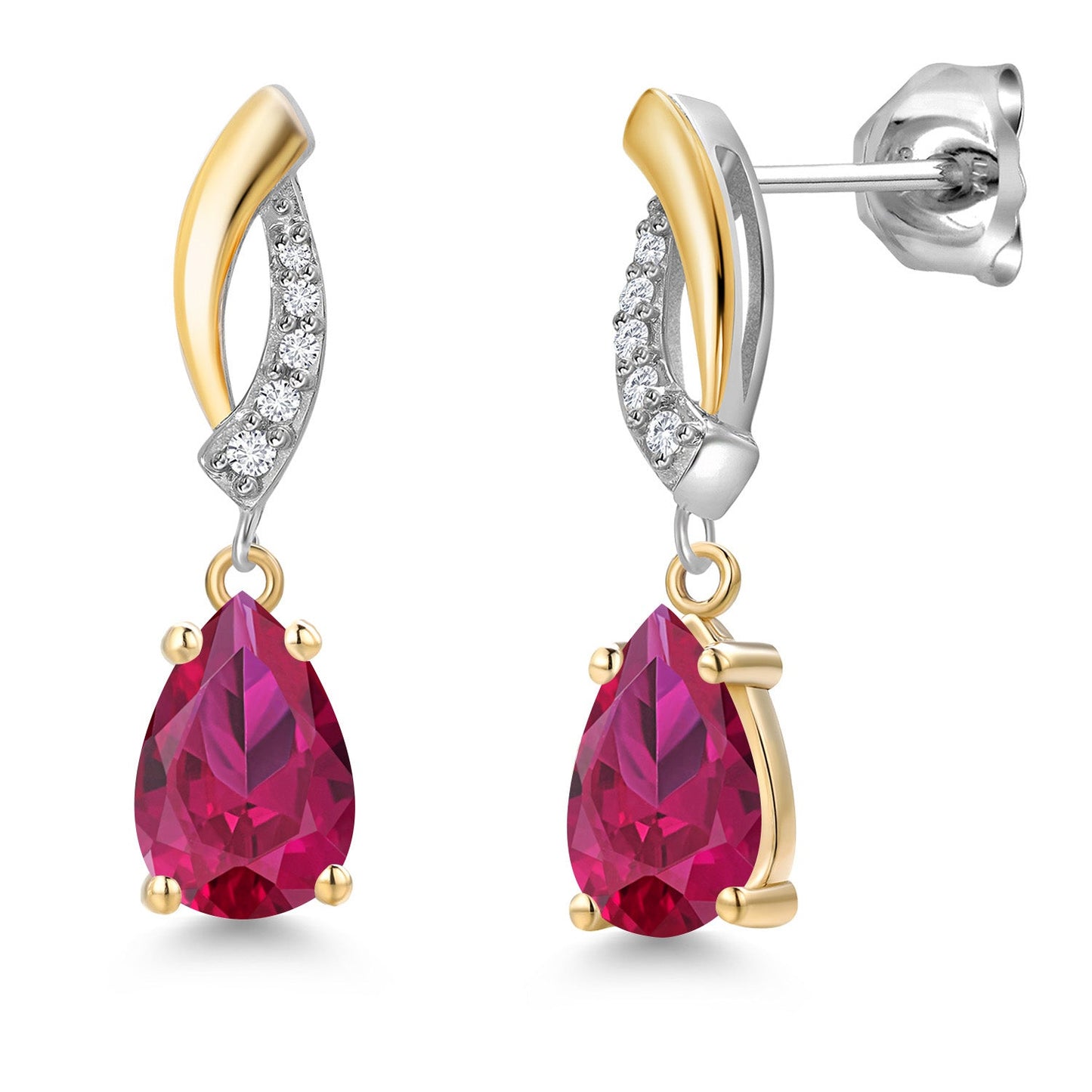 8X5MM Pear Shape Gemstone Birthstone and White Lab Grown Diamond Drop Dangle Teardrop Earrings for Women | 925 Silver and 10K Yellow Gold | Fine Jewelry Gifts For Mom Women Wife