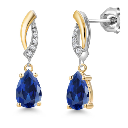 8X5MM Pear Shape Gemstone Birthstone and White Lab Grown Diamond Drop Dangle Teardrop Earrings for Women | 925 Silver and 10K Yellow Gold | Fine Jewelry Gifts For Mom Women Wife