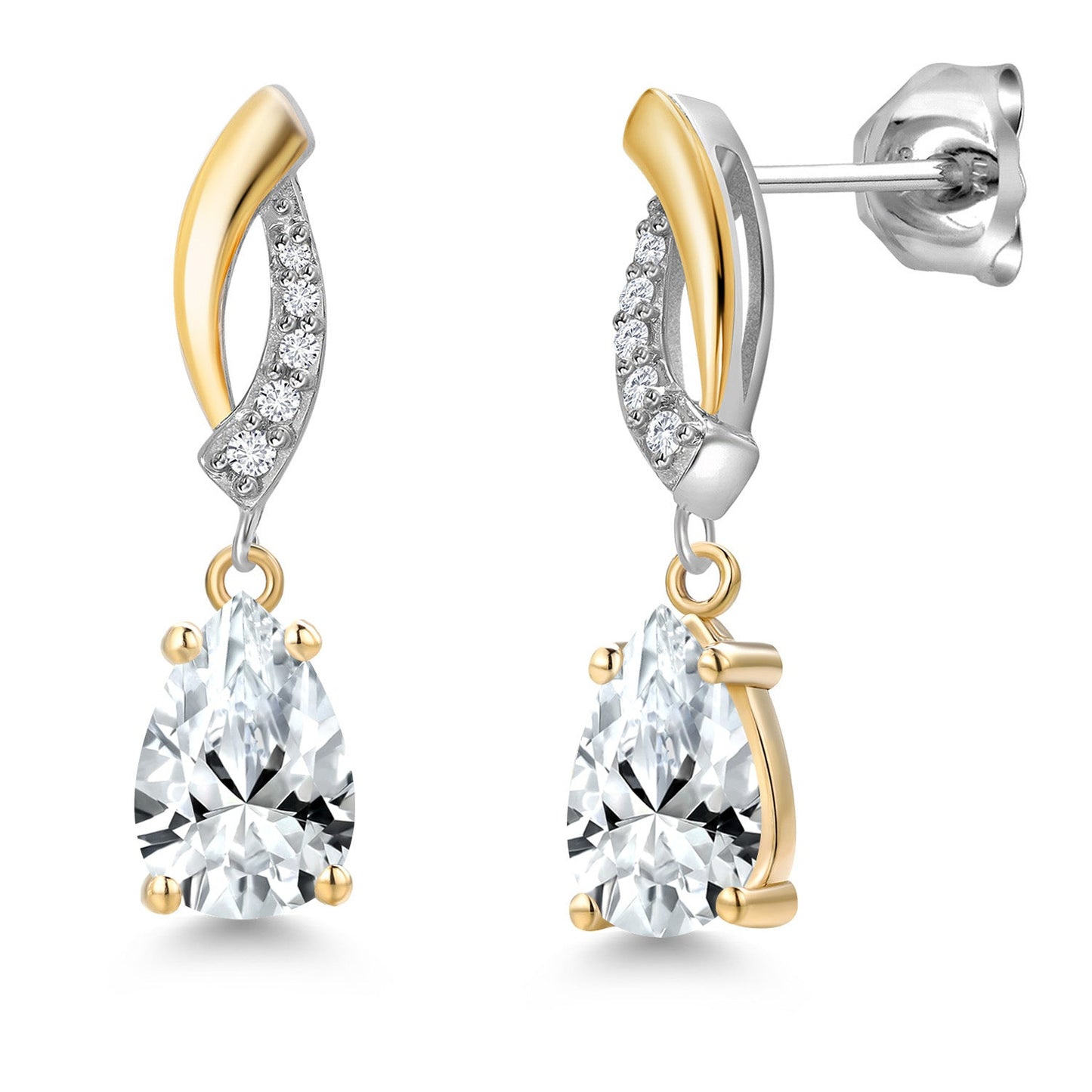 8X5MM Pear Shape Gemstone Birthstone and White Lab Grown Diamond Drop Dangle Teardrop Earrings for Women | 925 Silver and 10K Yellow Gold | Fine Jewelry Gifts For Mom Women Wife