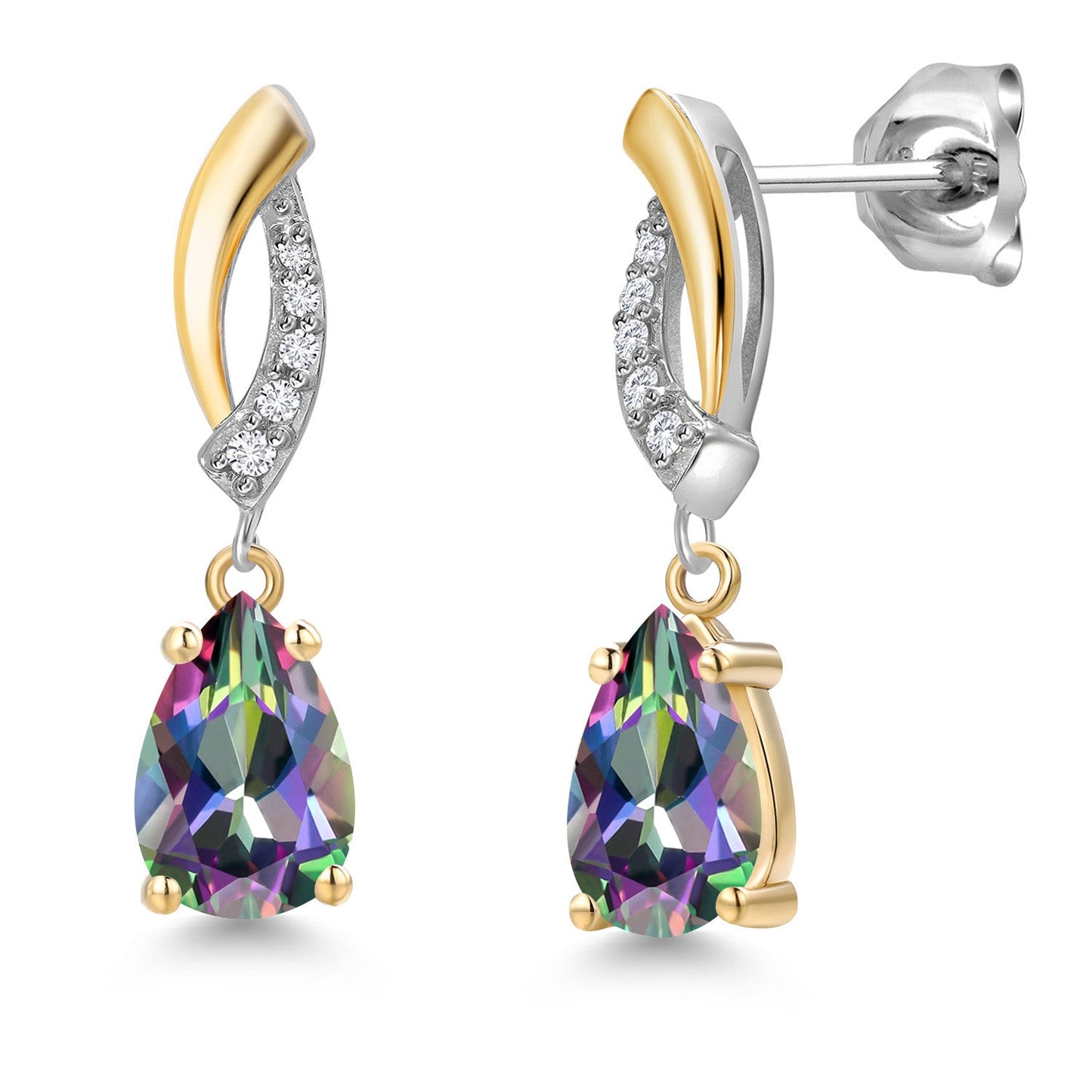 8X5MM Pear Shape Gemstone Birthstone and White Lab Grown Diamond Drop Dangle Teardrop Earrings for Women | 925 Silver and 10K Yellow Gold | Fine Jewelry Gifts For Mom Women Wife