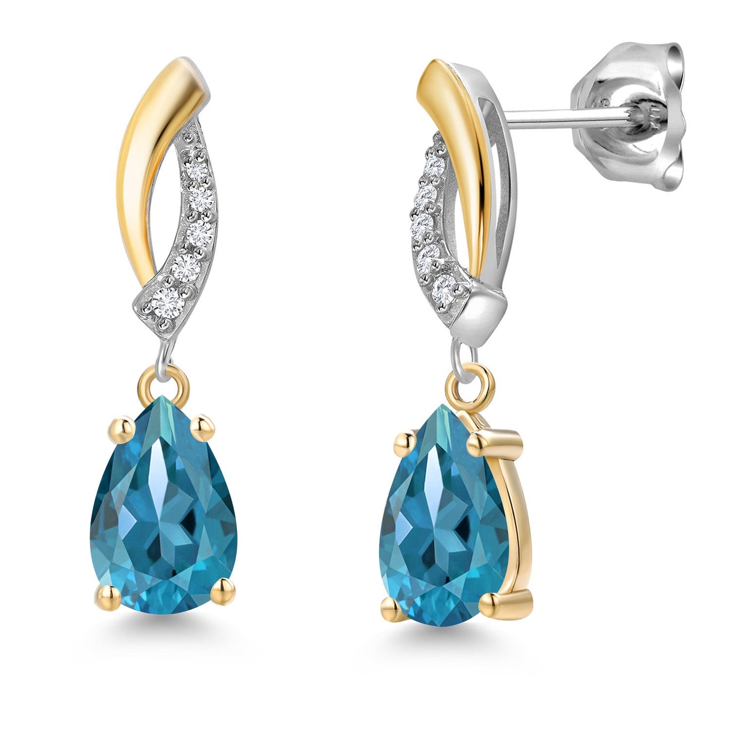 8X5MM Pear Shape Gemstone Birthstone and White Lab Grown Diamond Drop Dangle Teardrop Earrings for Women | 925 Silver and 10K Yellow Gold | Fine Jewelry Gifts For Mom Women Wife