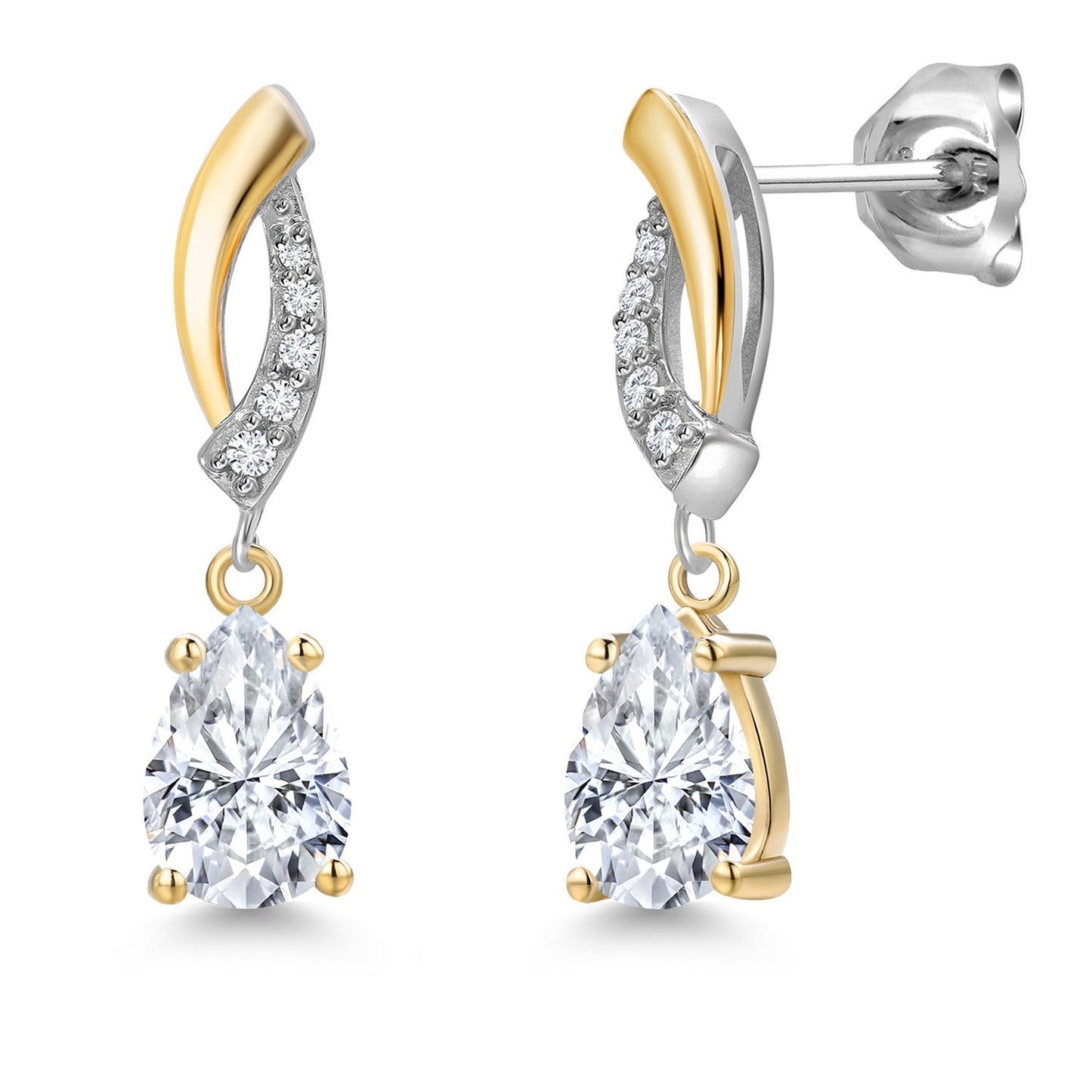 Teardrop Dangle Earrings for Women In 925 Silver and 10K Yellow Gold | Gemstone Birthstone and White Lab Grown Diamond | 7X5MM Pear Shape