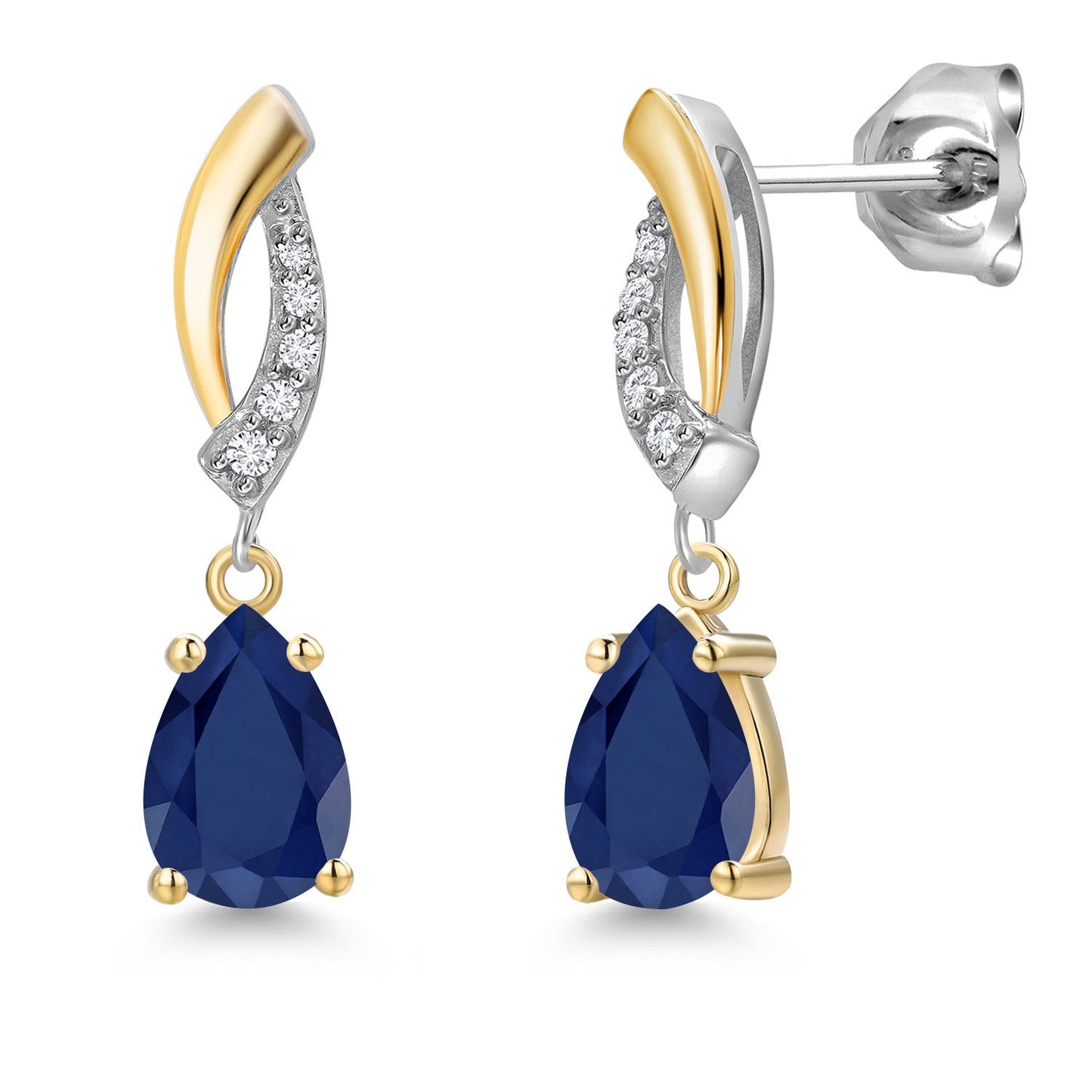 Teardrop Dangle Earrings for Women In 925 Silver and 10K Yellow Gold | Gemstone Birthstone and White Lab Grown Diamond | 7X5MM Pear Shape