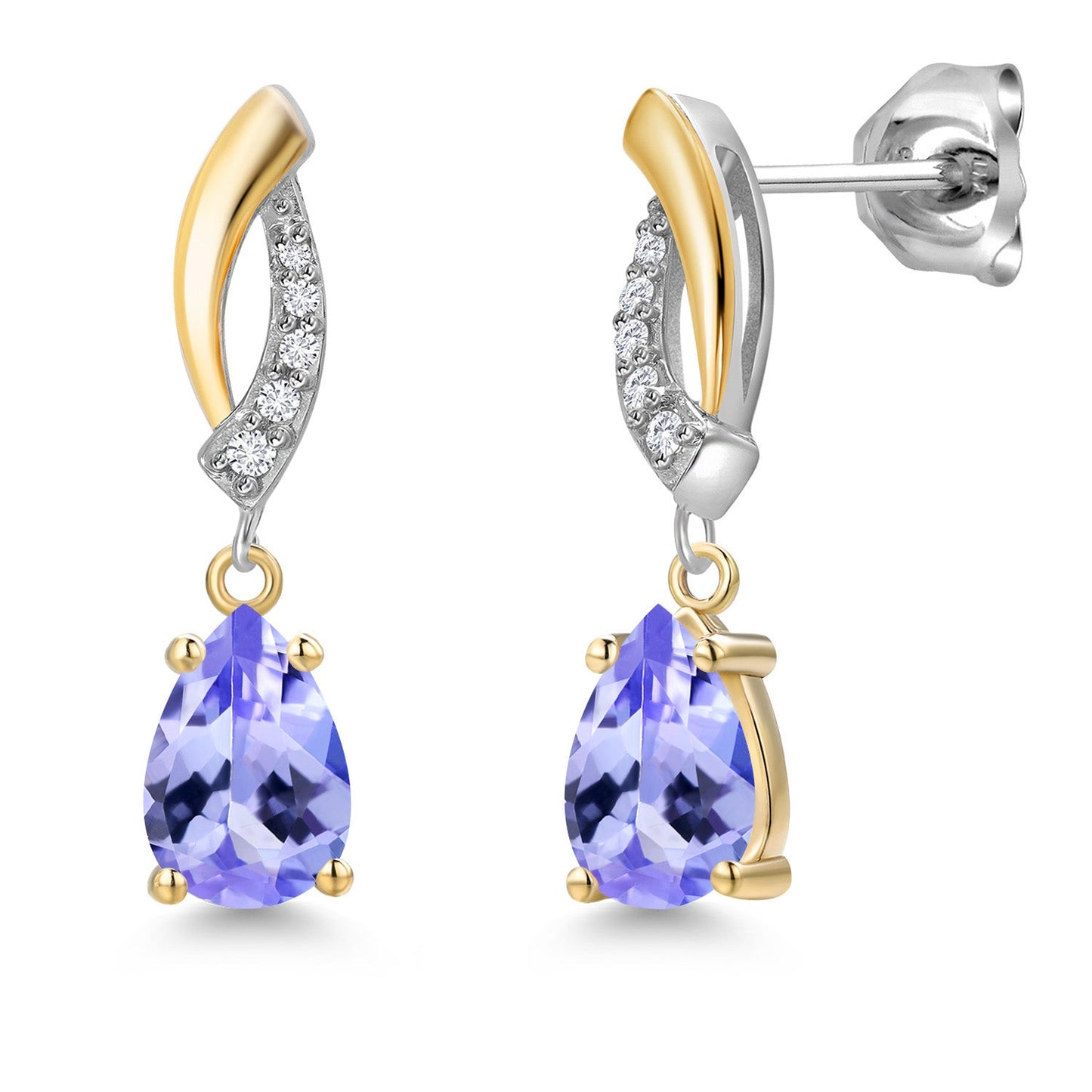 Teardrop Dangle Earrings for Women In 925 Silver and 10K Yellow Gold | Gemstone Birthstone and White Lab Grown Diamond | 7X5MM Pear Shape