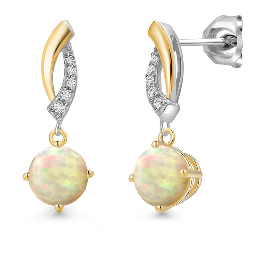 925 Silver and 10K Yellow Gold 6MM Round Gemstone Birthstone and White Lab Grown 
Diamond Dangle Earrings for Women