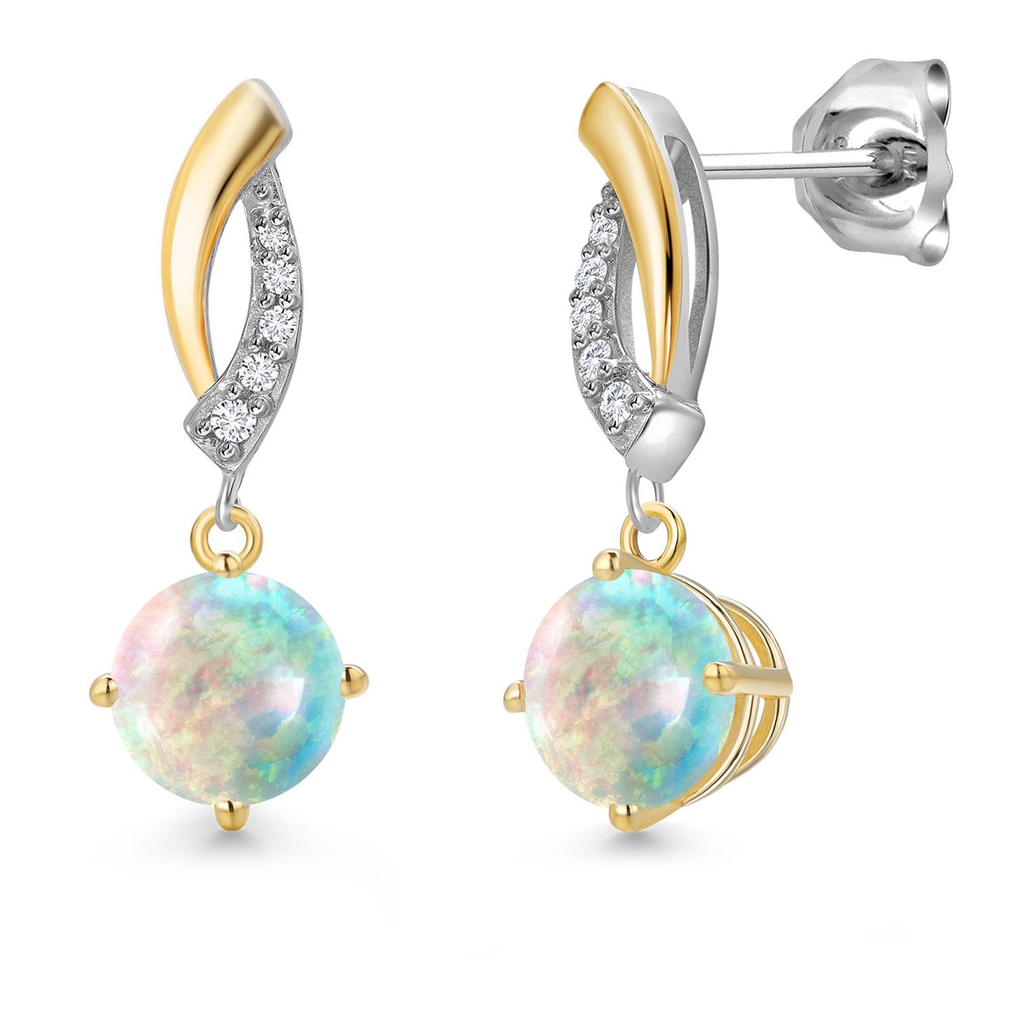 925 Silver and 10K Yellow Gold 6MM Round Gemstone Birthstone and White Lab Grown 
Diamond Dangle Earrings for Women