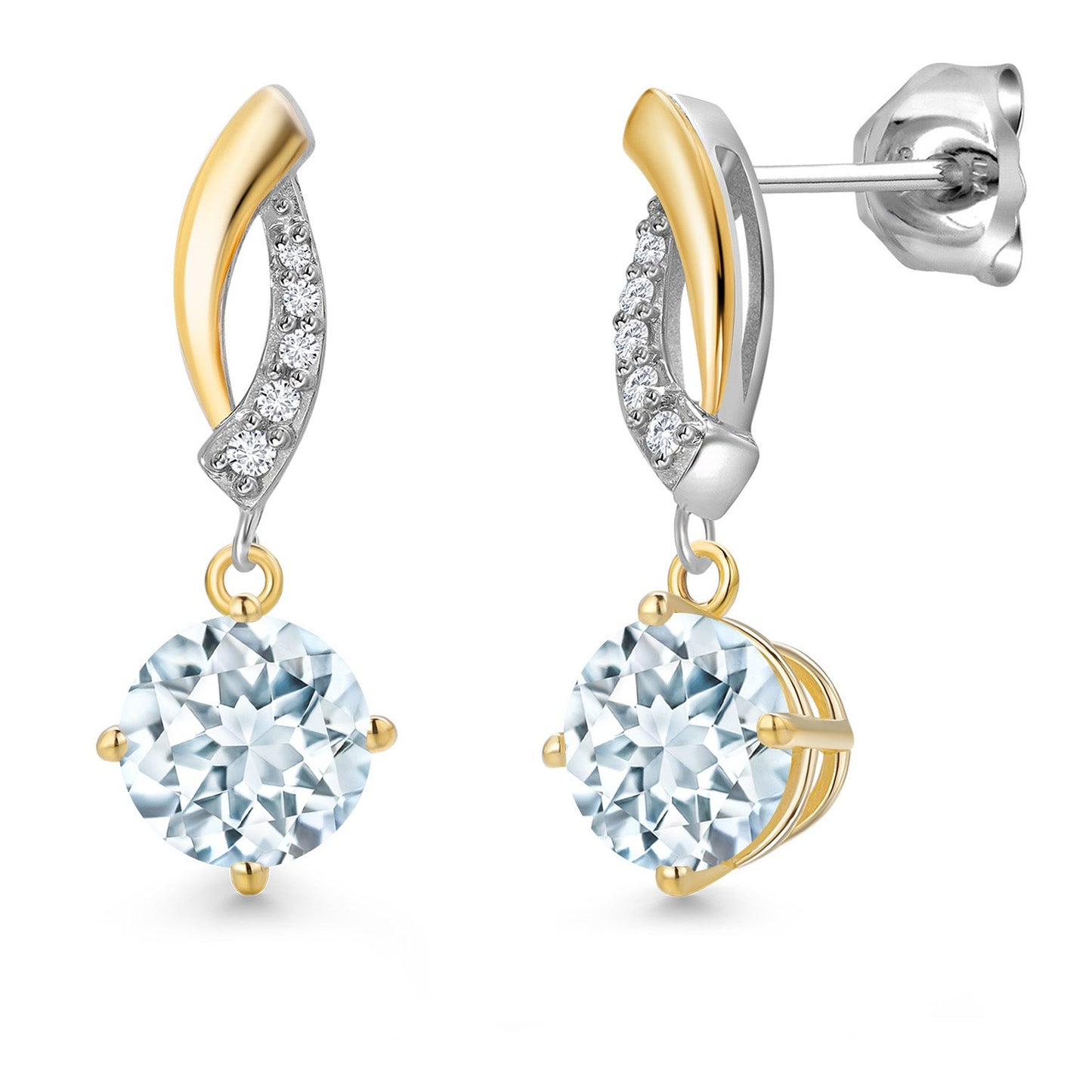 925 Silver and 10K Yellow Gold 6MM Round Gemstone Birthstone and White Lab Grown 
Diamond Dangle Earrings for Women