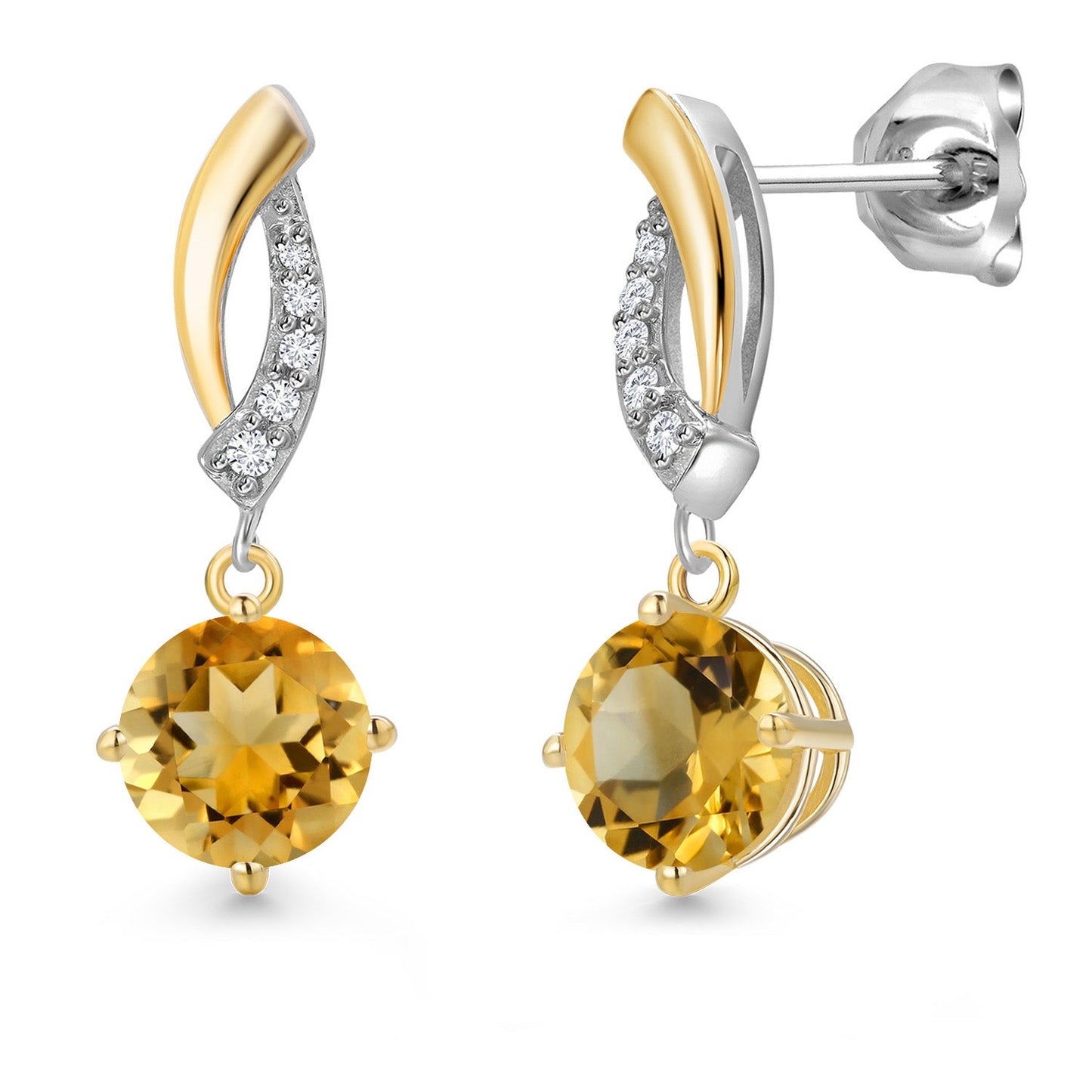 925 Silver and 10K Yellow Gold 6MM Round Gemstone Birthstone and White Lab Grown 
Diamond Dangle Earrings for Women