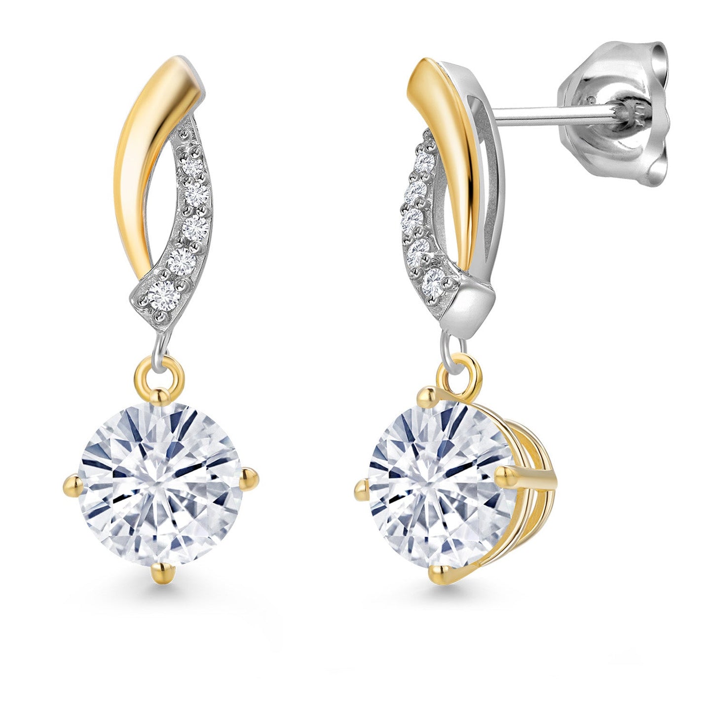 925 Silver and 10K Yellow Gold 6MM Round Gemstone Birthstone and White Lab Grown 
Diamond Dangle Earrings for Women
