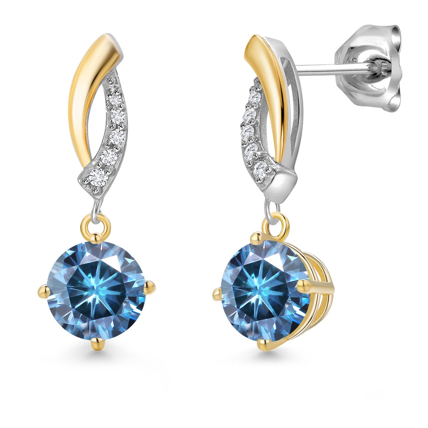 925 Silver and 10K Yellow Gold 6MM Round Gemstone Birthstone and White Lab Grown 
Diamond Dangle Earrings for Women