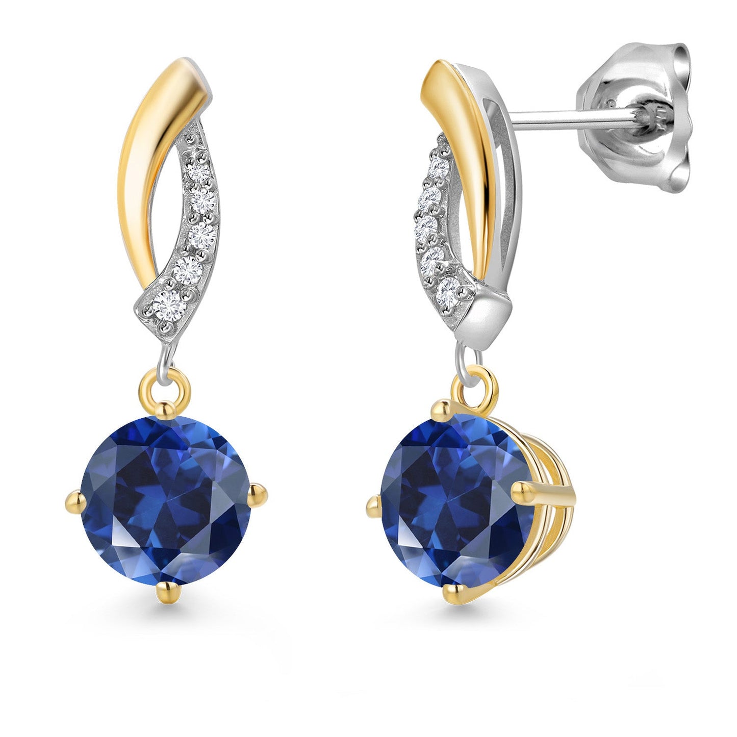 925 Silver and 10K Yellow Gold 6MM Round Gemstone Birthstone and White Lab Grown 
Diamond Dangle Earrings for Women
