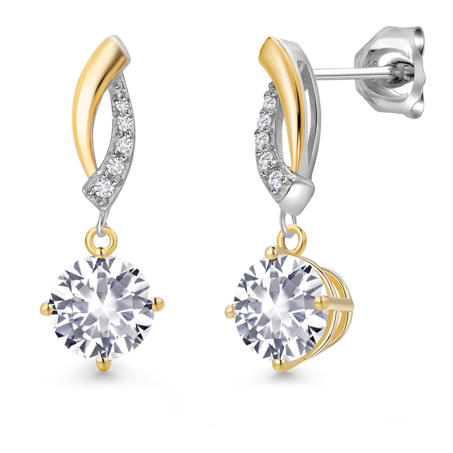 925 Silver and 10K Yellow Gold 6MM Round Gemstone Birthstone and White Lab Grown 
Diamond Dangle Earrings for Women