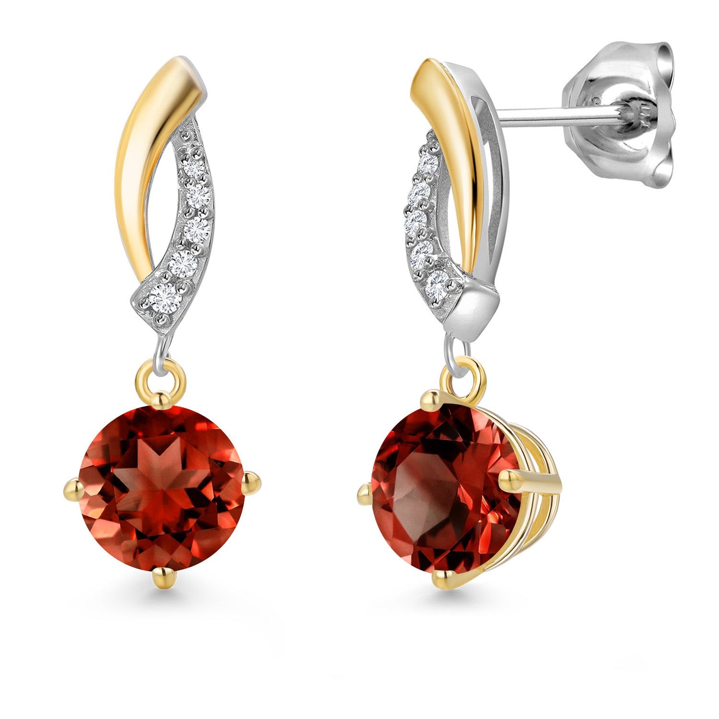 925 Silver and 10K Yellow Gold 6MM Round Gemstone Birthstone and White Lab Grown 
Diamond Dangle Earrings for Women