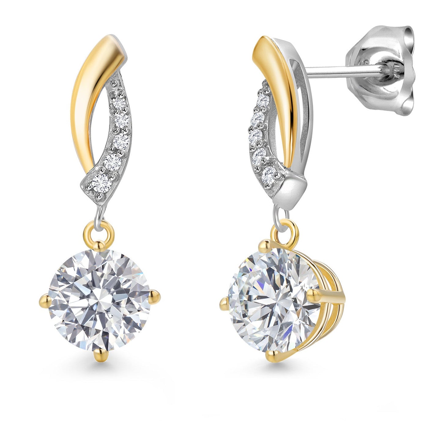 925 Silver and 10K Yellow Gold 6MM Round Gemstone Birthstone and White Lab Grown 
Diamond Dangle Earrings for Women