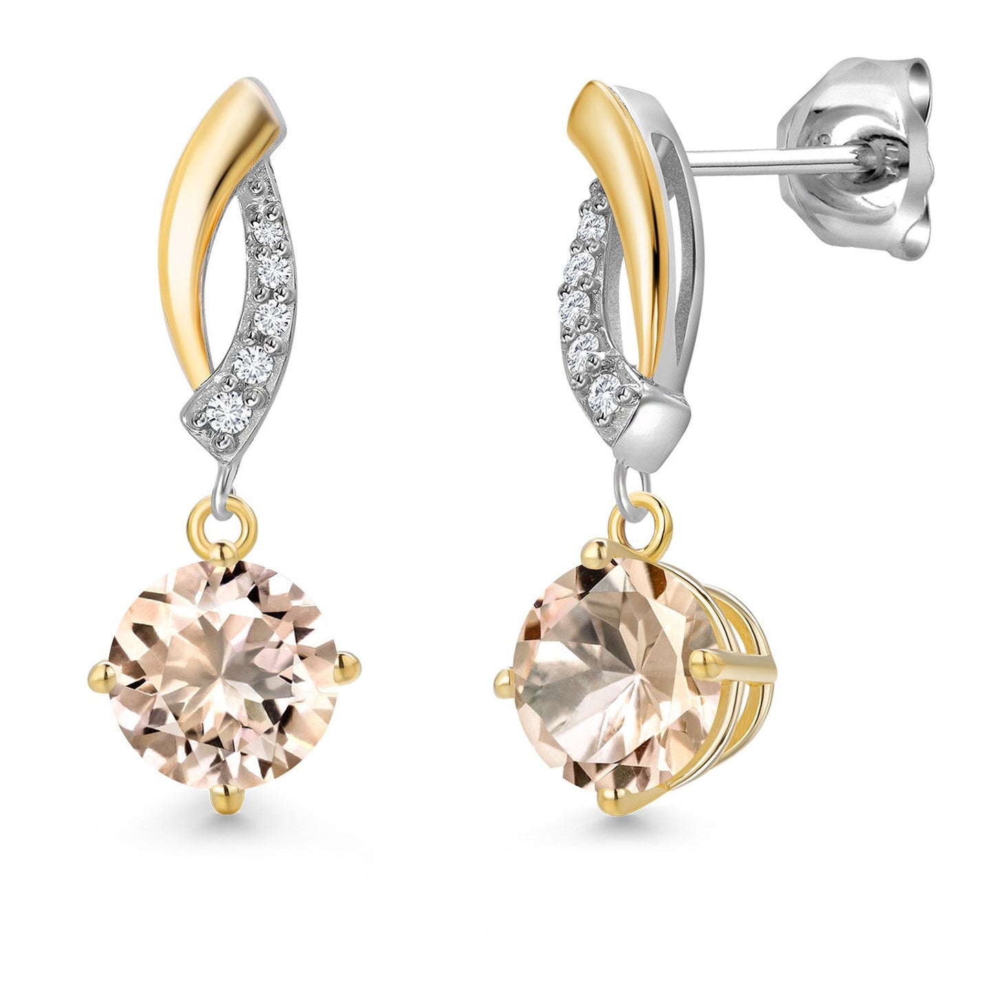 925 Silver and 10K Yellow Gold 6MM Round Gemstone Birthstone and White Lab Grown 
Diamond Dangle Earrings for Women