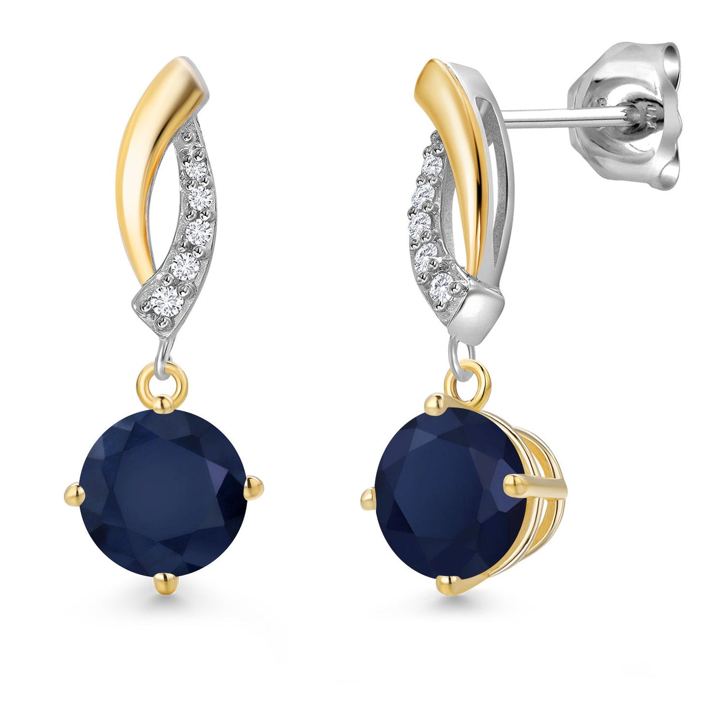 925 Silver and 10K Yellow Gold 6MM Round Gemstone Birthstone and White Lab Grown 
Diamond Dangle Earrings for Women