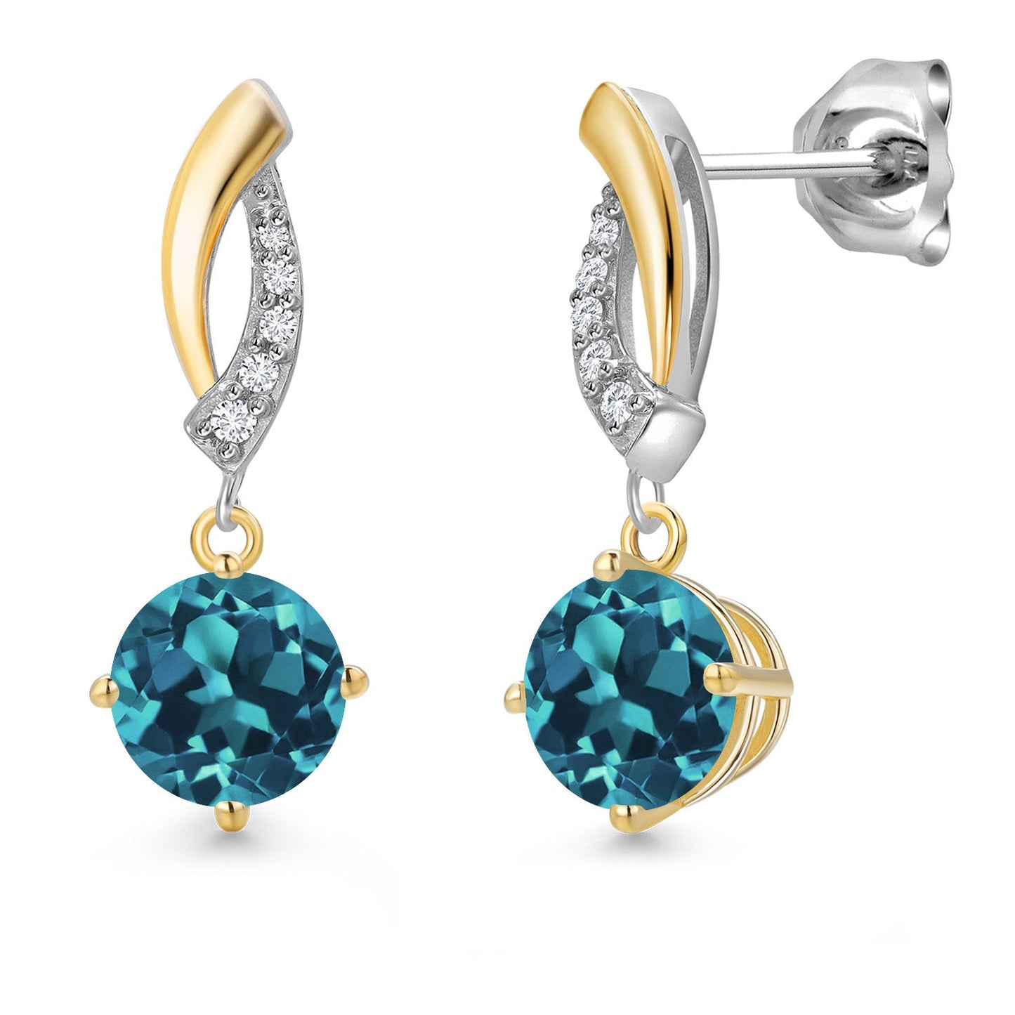 925 Silver and 10K Yellow Gold 6MM Round Gemstone Birthstone and White Lab Grown 
Diamond Dangle Earrings for Women