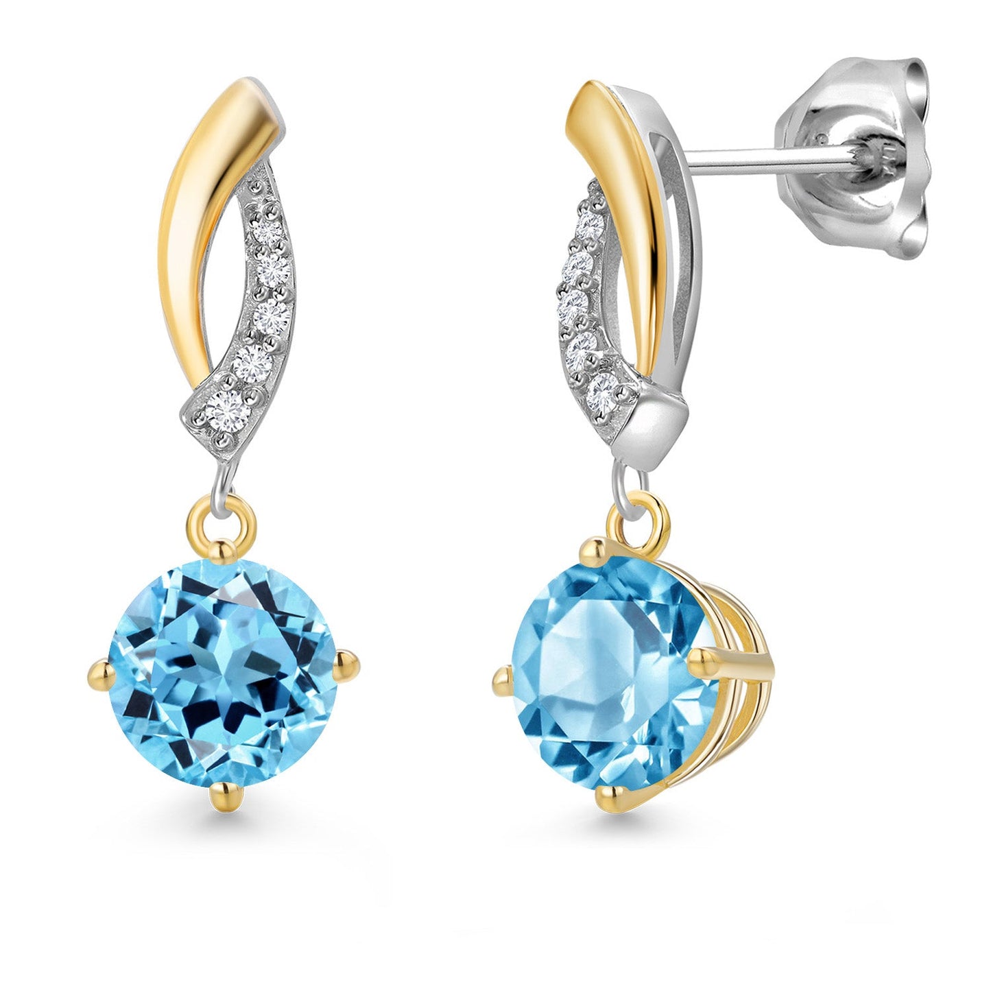 925 Silver and 10K Yellow Gold 6MM Round Gemstone Birthstone and White Lab Grown 
Diamond Dangle Earrings for Women