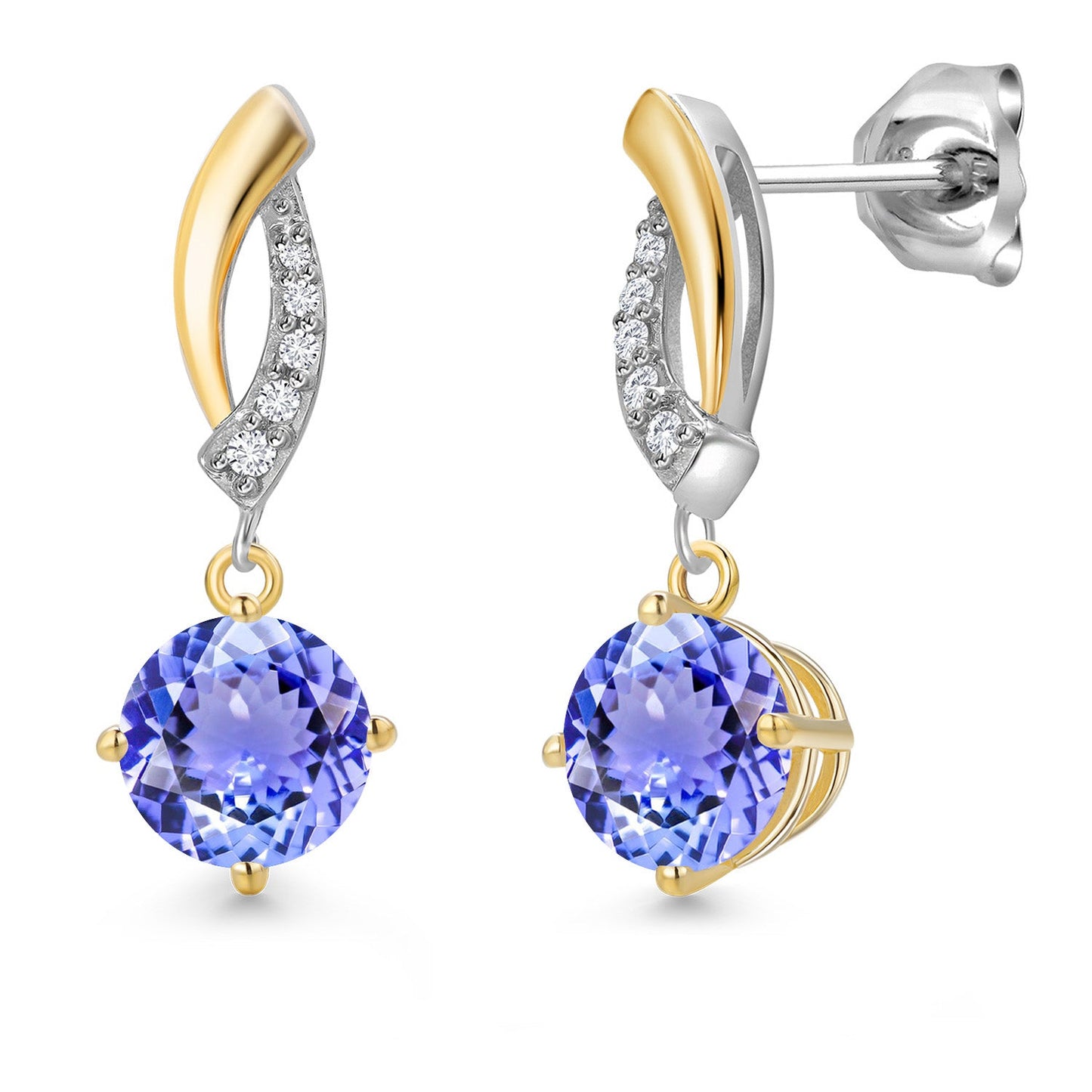 925 Silver and 10K Yellow Gold 6MM Round Gemstone Birthstone and White Lab Grown 
Diamond Dangle Earrings for Women