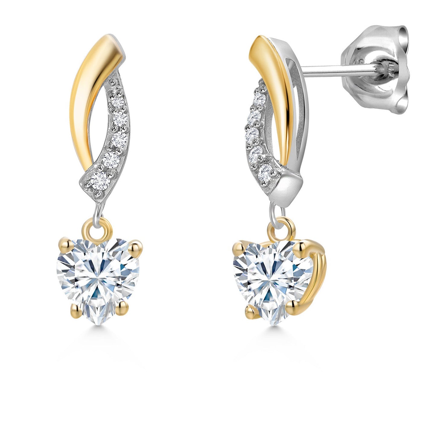 5MM Heart Shape Gemstone Birthstone and White Lab Grown Diamond Dangle Earrings For Women | 925 Silver and 10K Yellow Gold | Fine Jewelry Gifts for Her Mom Women Wife