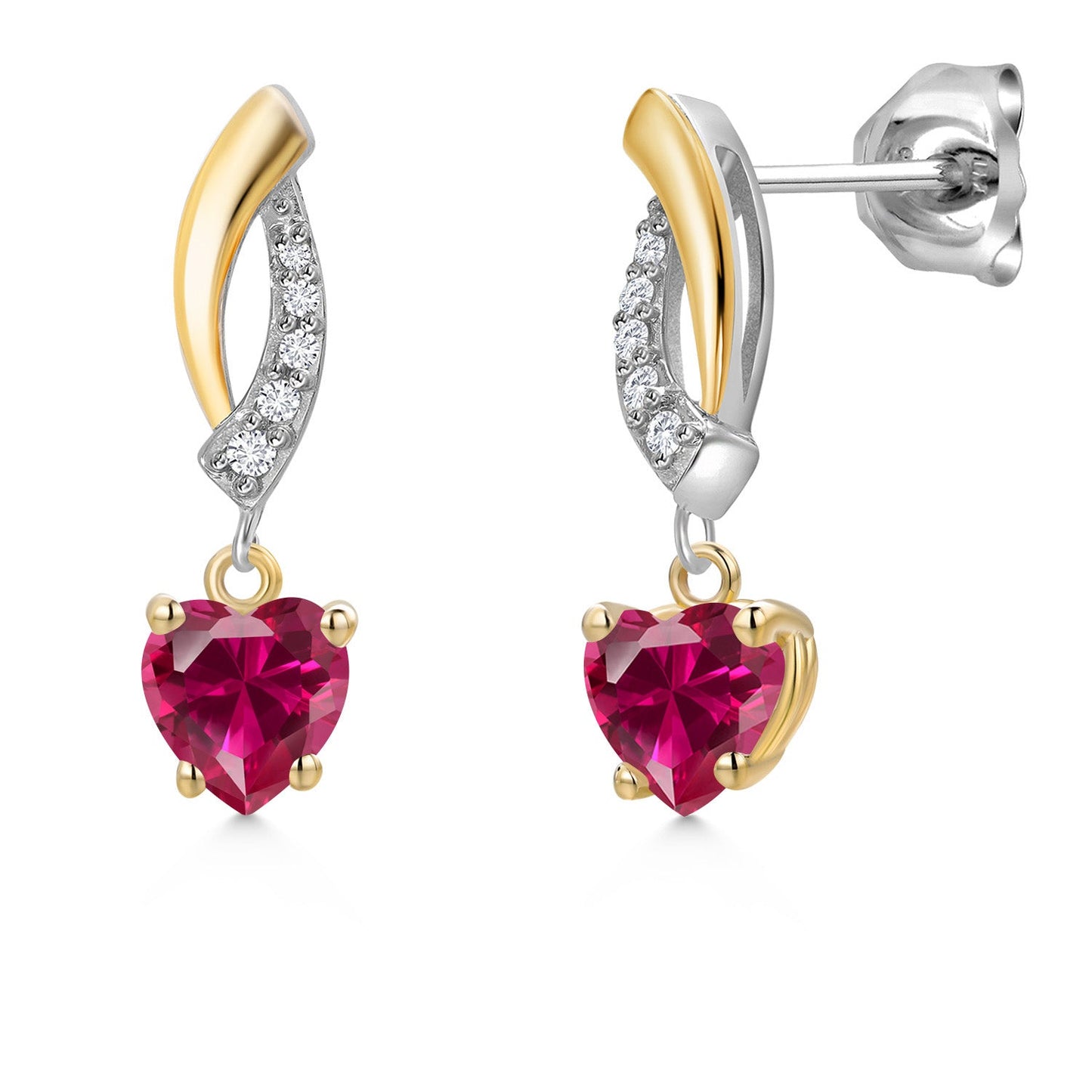 5MM Heart Shape Gemstone Birthstone and White Lab Grown Diamond Dangle Earrings For Women | 925 Silver and 10K Yellow Gold | Fine Jewelry Gifts for Her Mom Women Wife