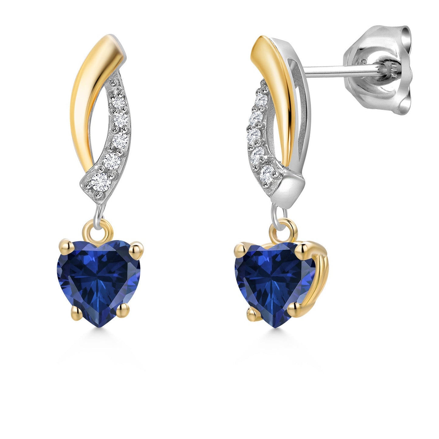 5MM Heart Shape Gemstone Birthstone and White Lab Grown Diamond Dangle Earrings For Women | 925 Silver and 10K Yellow Gold | Fine Jewelry Gifts for Her Mom Women Wife