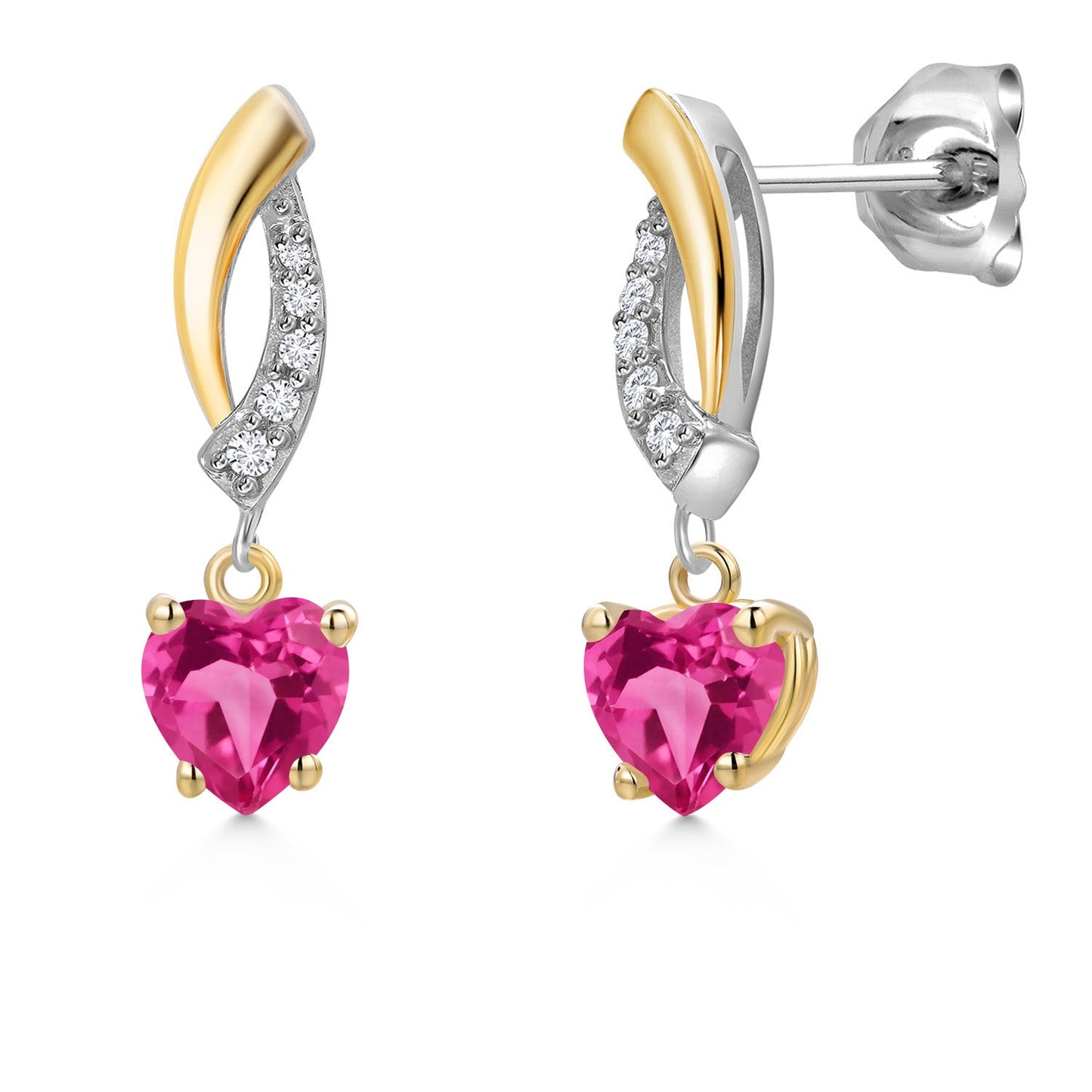 5MM Heart Shape Gemstone Birthstone and White Lab Grown Diamond Dangle Earrings For Women | 925 Silver and 10K Yellow Gold | Fine Jewelry Gifts for Her Mom Women Wife