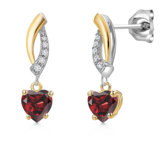 5MM Heart Shape Gemstone Birthstone and White Lab Grown Diamond Dangle Earrings For Women | 925 Silver and 10K Yellow Gold | Fine Jewelry Gifts for Her Mom Women Wife