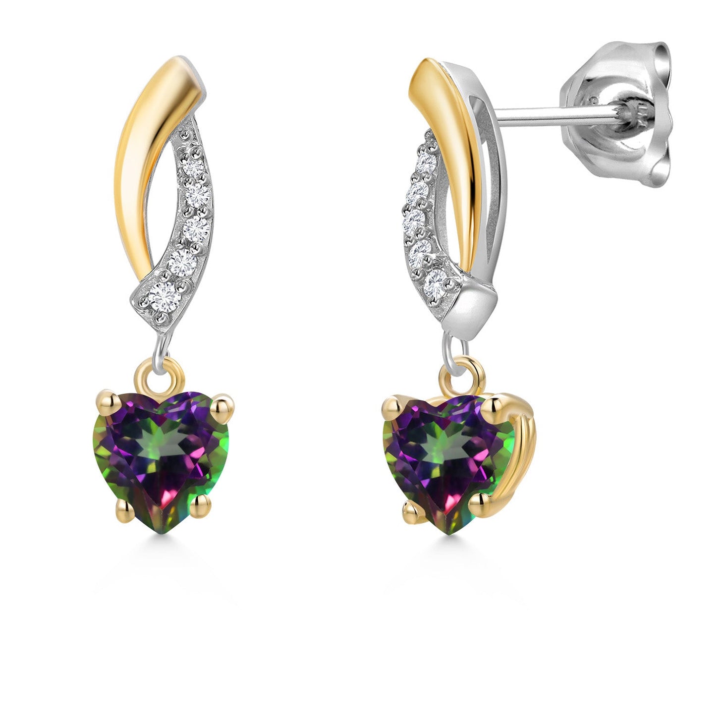 5MM Heart Shape Gemstone Birthstone and White Lab Grown Diamond Dangle Earrings For Women | 925 Silver and 10K Yellow Gold | Fine Jewelry Gifts for Her Mom Women Wife