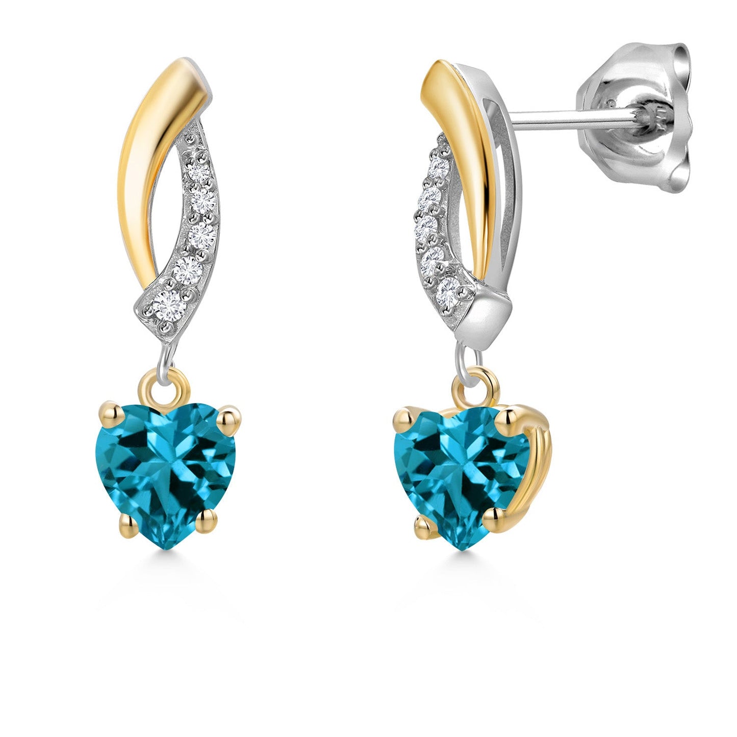 5MM Heart Shape Gemstone Birthstone and White Lab Grown Diamond Dangle Earrings For Women | 925 Silver and 10K Yellow Gold | Fine Jewelry Gifts for Her Mom Women Wife