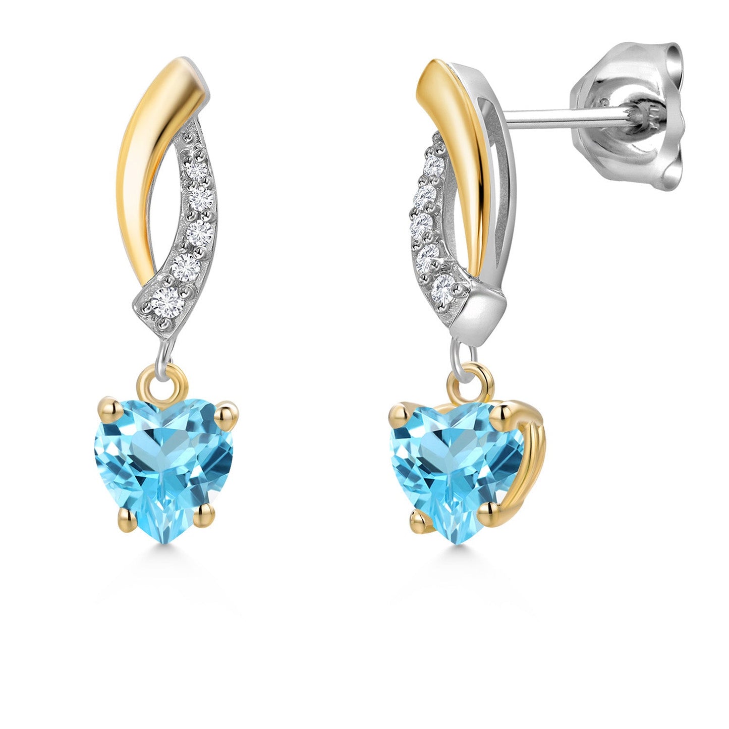 5MM Heart Shape Gemstone Birthstone and White Lab Grown Diamond Dangle Earrings For Women | 925 Silver and 10K Yellow Gold | Fine Jewelry Gifts for Her Mom Women Wife