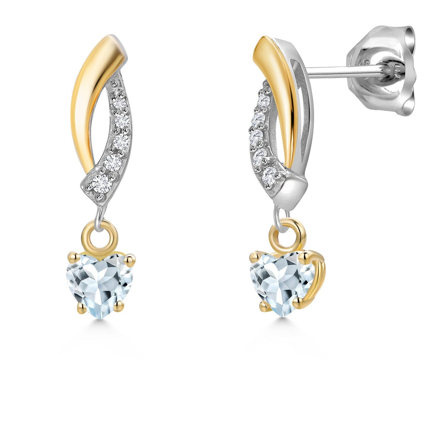 925 Silver and 10K Yellow Gold 4MM Heart Shape Gemstone Birthstone and White Lab Grown Diamond Dangle Earrings for Women