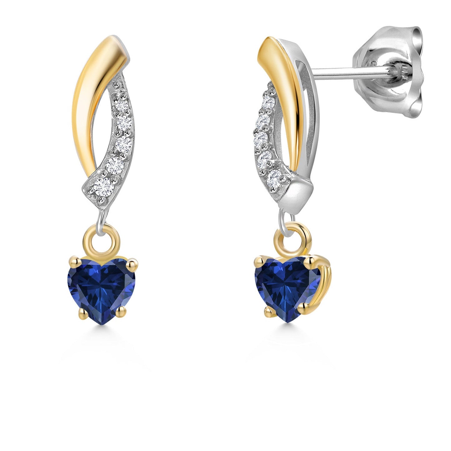 925 Silver and 10K Yellow Gold 4MM Heart Shape Gemstone Birthstone and White Lab Grown Diamond Dangle Earrings for Women