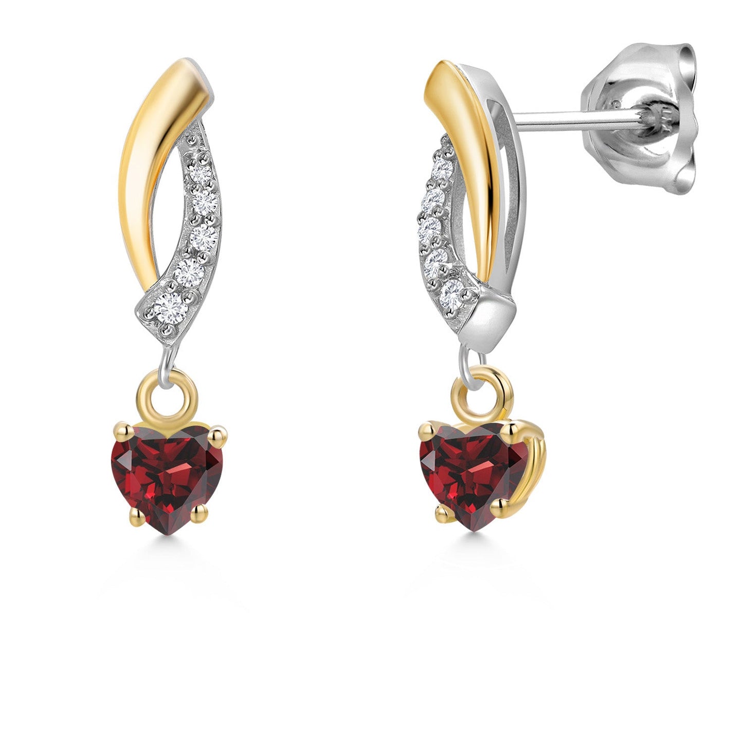 925 Silver and 10K Yellow Gold 4MM Heart Shape Gemstone Birthstone and White Lab Grown Diamond Dangle Earrings for Women