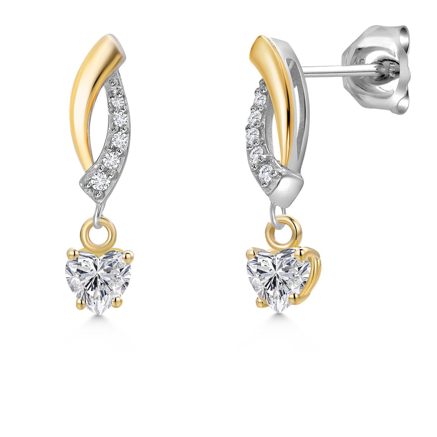 925 Silver and 10K Yellow Gold 4MM Heart Shape Gemstone Birthstone and White Lab Grown Diamond Dangle Earrings for Women