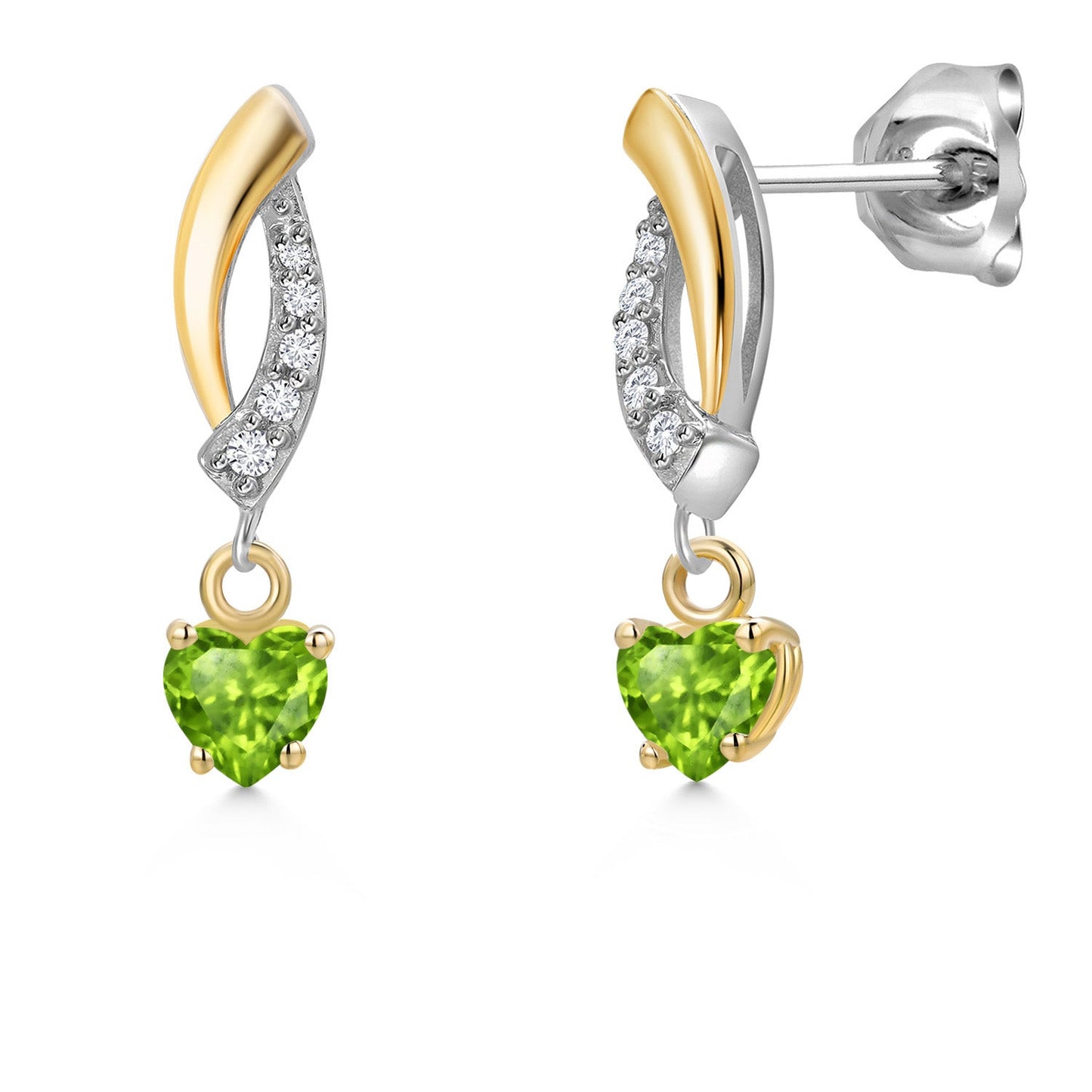925 Silver and 10K Yellow Gold 4MM Heart Shape Gemstone Birthstone and White Lab Grown Diamond Dangle Earrings for Women