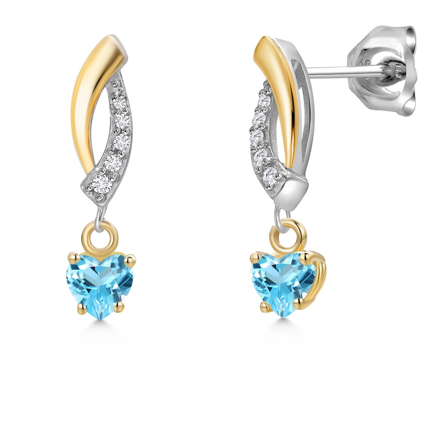 925 Silver and 10K Yellow Gold 4MM Heart Shape Gemstone Birthstone and White Lab Grown Diamond Dangle Earrings for Women