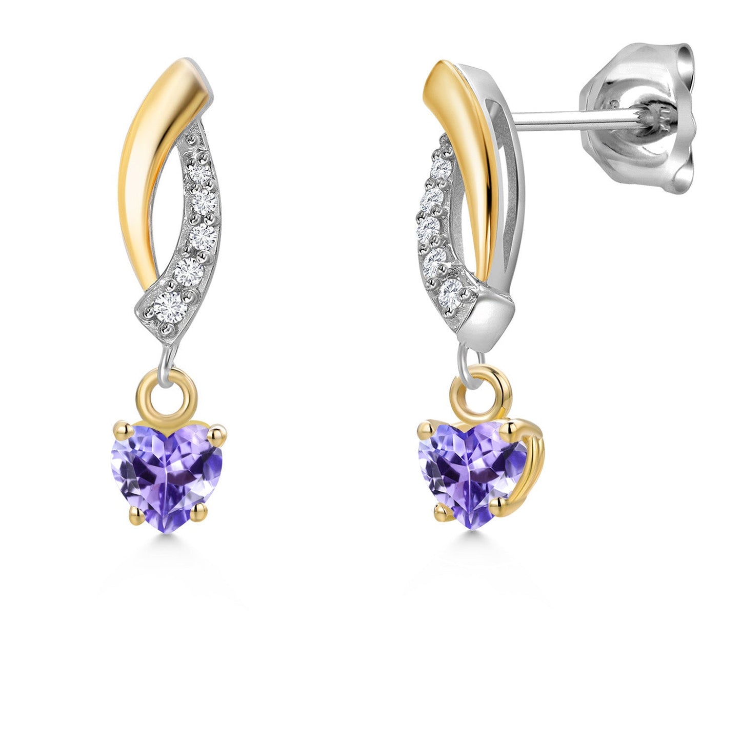 925 Silver and 10K Yellow Gold 4MM Heart Shape Gemstone Birthstone and White Lab Grown Diamond Dangle Earrings for Women