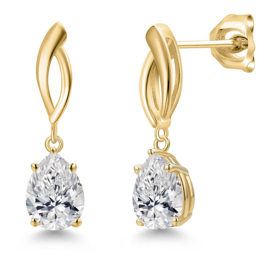 2.00 Cttw IGI Certified Lab Grown Diamond Dangle Earrings For Women in 10K Yellow Gold | 1.00 Ct each Pear Shape | F-G Color | VS Clarity